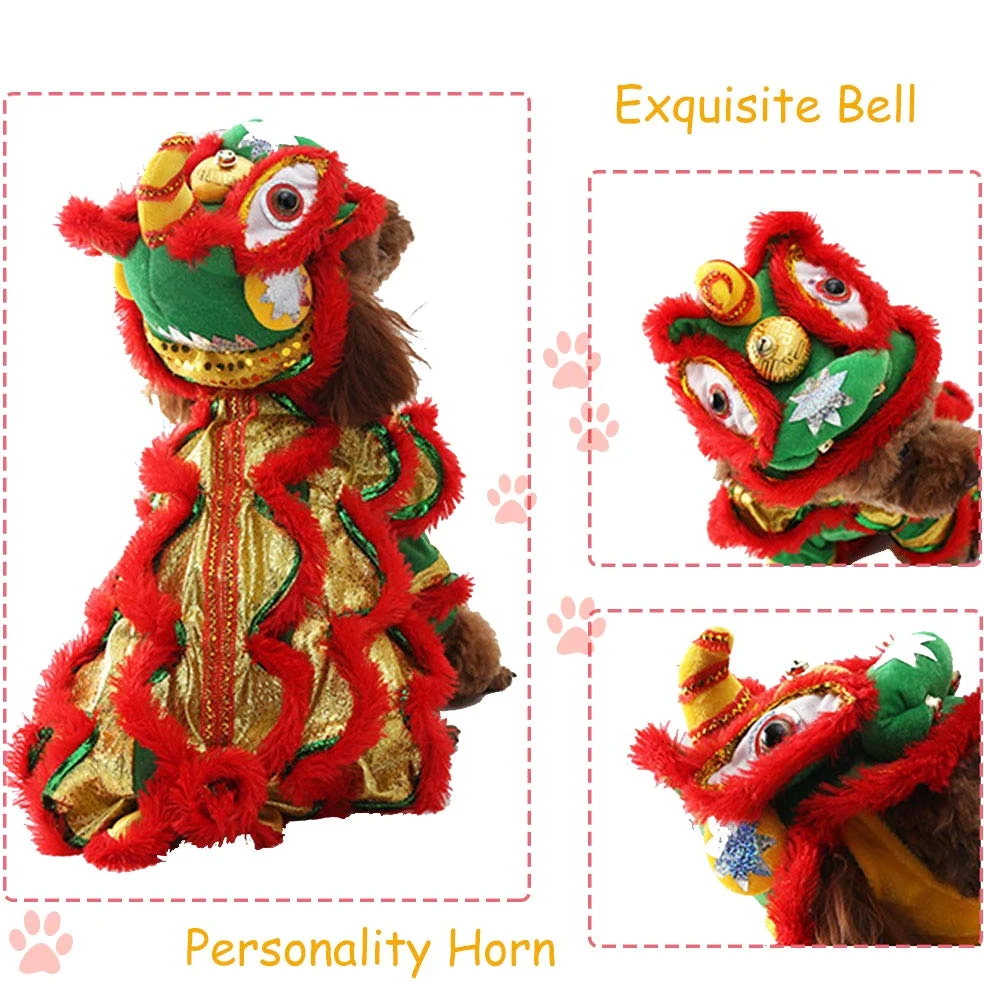 Costume da cane con drago e gatto, abbigliamento da danza del leone, caldo per l’esterno, cappotti invernali per cani di piccola taglia