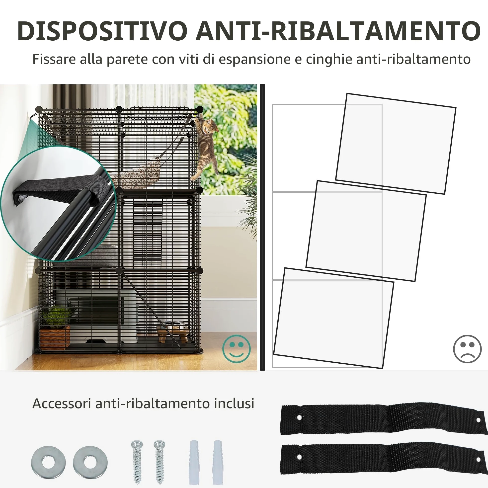 YITAHOME Gabbia per Gatti da Esterno/Interno, Recinto per Gatti a 3 Livelli con Amaca Extra Large, Gabbia per Animali Domestici con Filo Metallico Denso per 1-2 Gatti, Cincillà, Coniglio, Nero