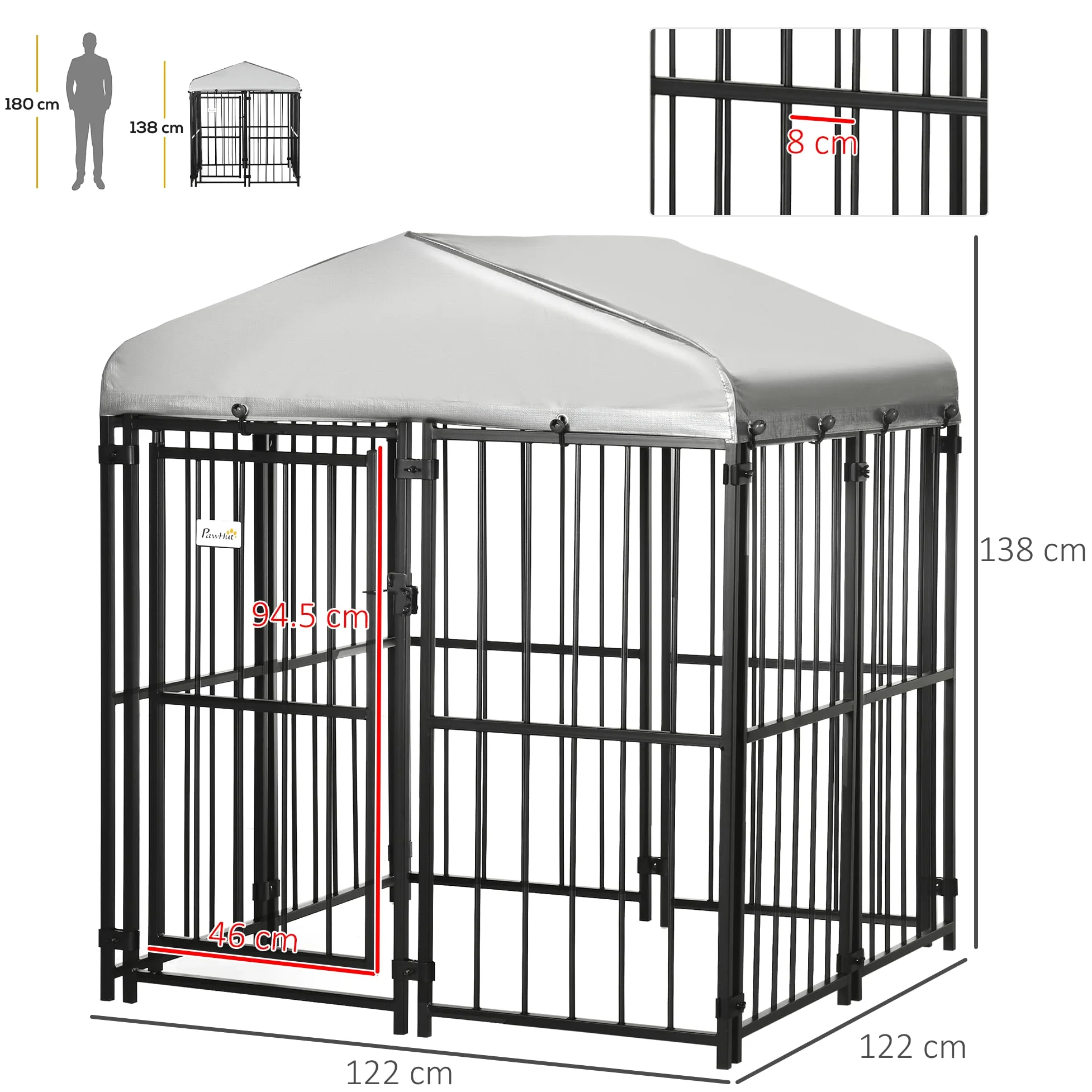 PawHut Recinto per Cani Taglia Piccola e Media, Kennel Casetta per Cani e Galline con Tettuccio, 122x122x138cm