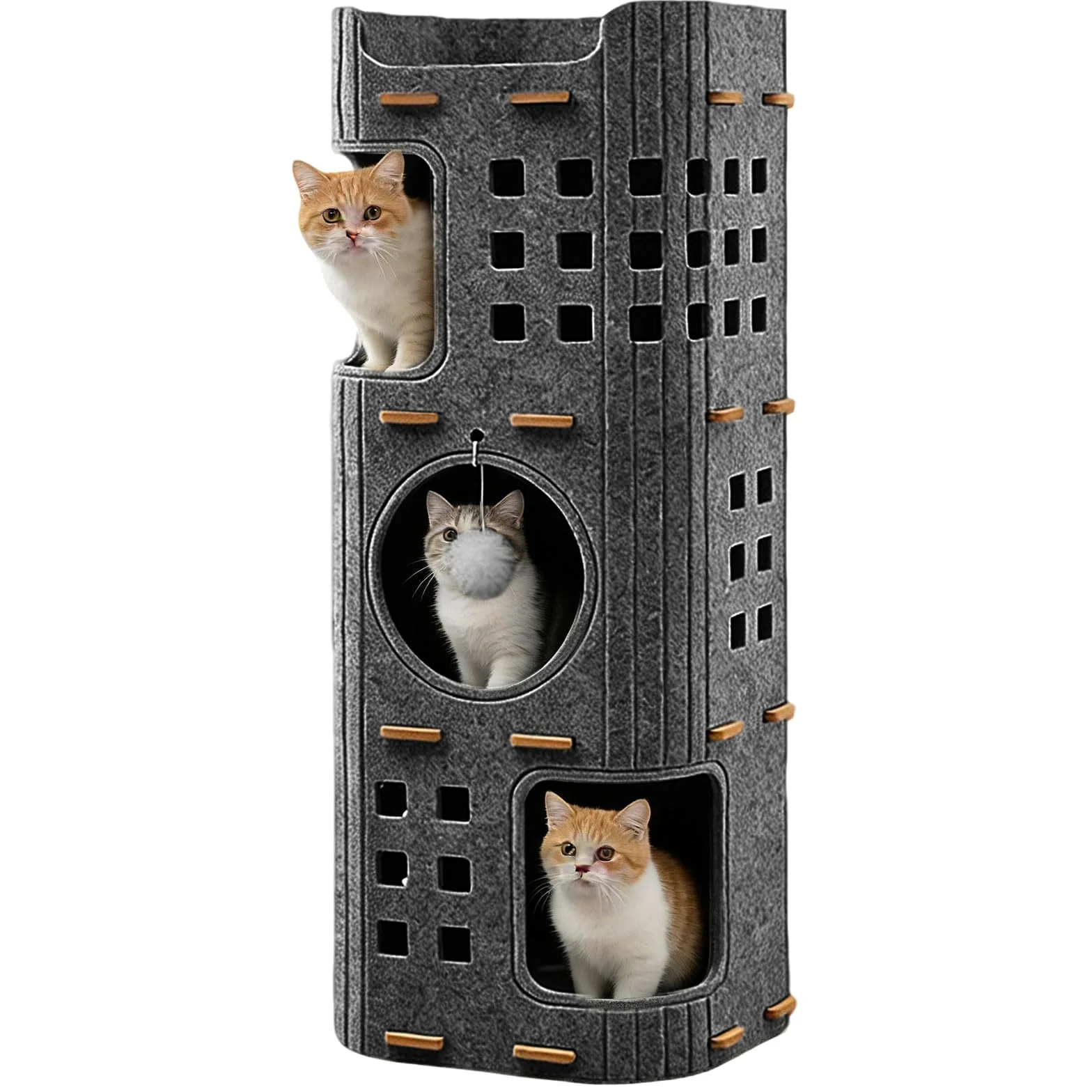 Grotta per gatti in feltro, grande letto per gatti con tavola tiragraffi e palla da gioco, per interni di piccoli gatti, protezione delle unghie dei gatti, design caldo, grigio (grigio a tre strati)