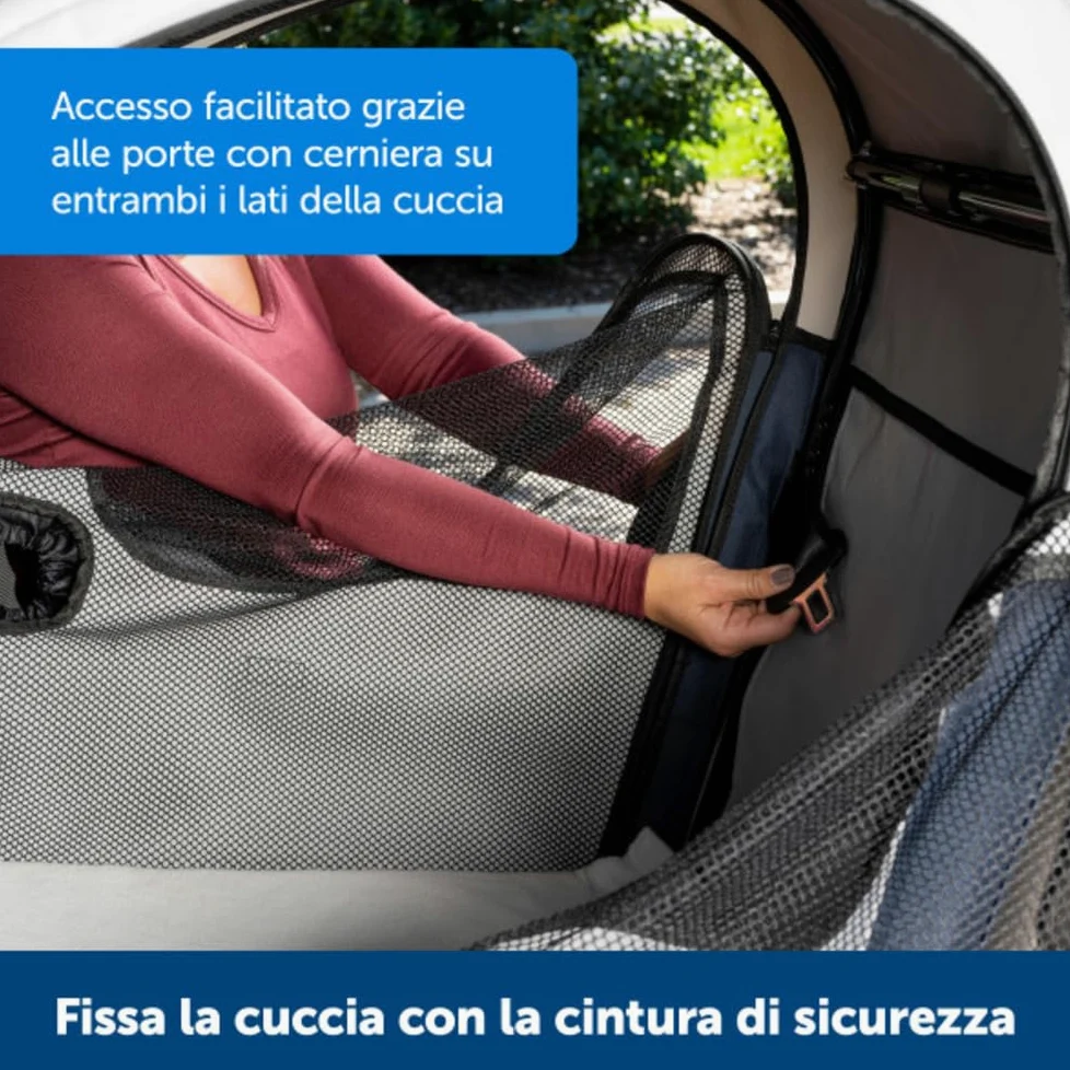 PetSafe Happy Ride - Trasportino da Viaggio Pieghevole con Struttura in Alluminio, Finestre in Rete, Tasche Portaoggetti e Accesso per Cintura di Sicurezza