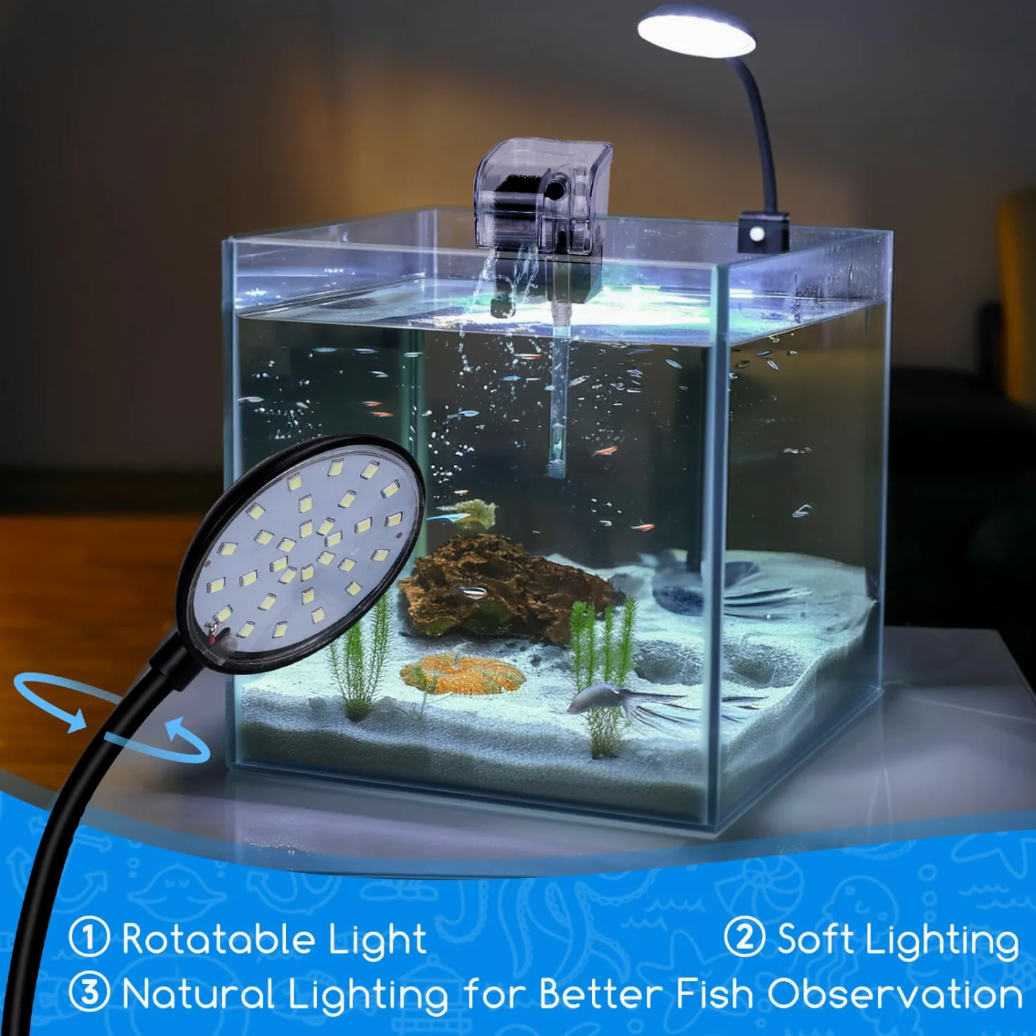 Nobleza - 27L Piccolo Acquario Completo con Illuminazione a LED e Sistema di Filtraggio Integrato, Vasche per Pesci