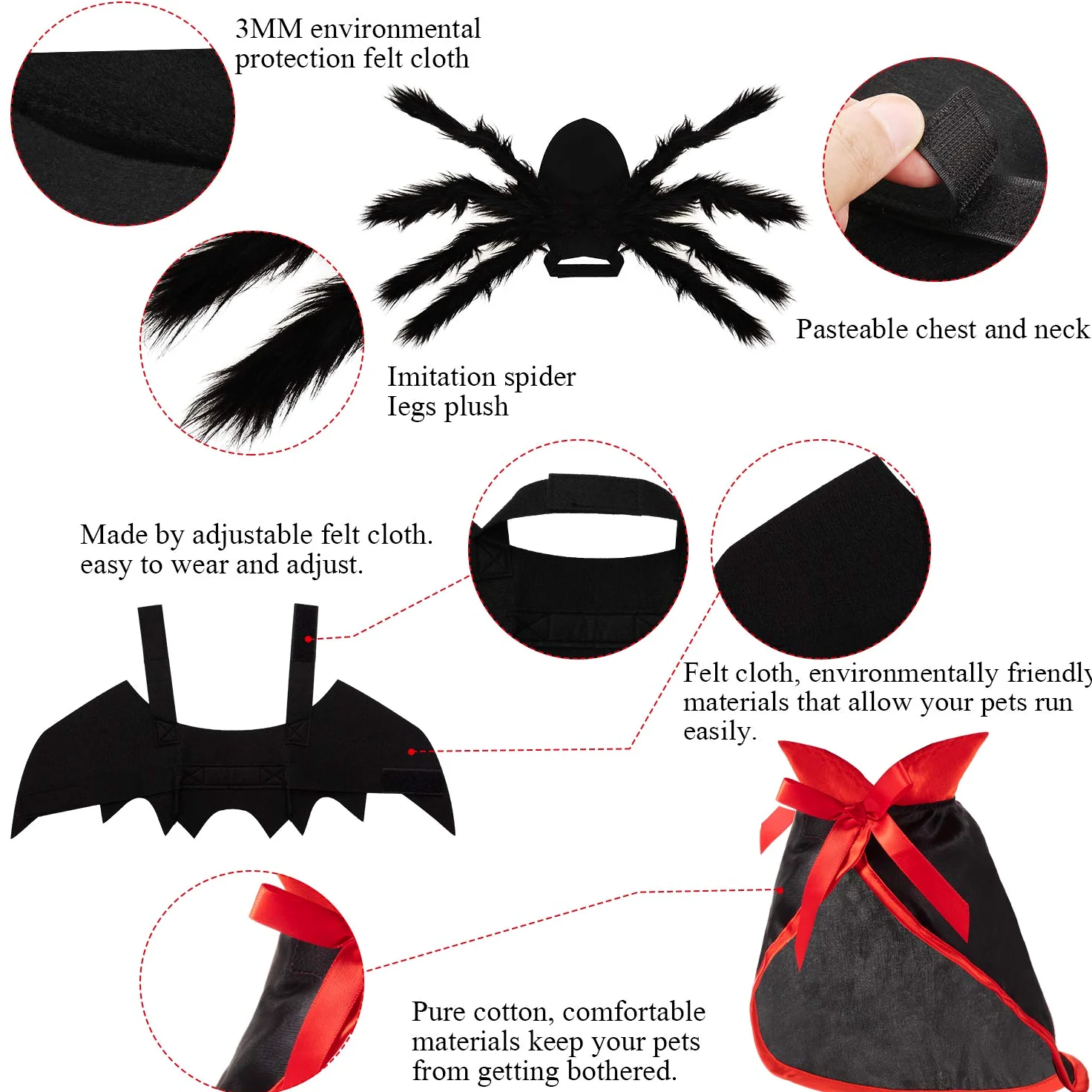 3 Set Costumi per Cani Gatto di Halloween, Ali Pipistrello da Animale Mantello Vampiro Strega Imitazione Gigante Ali di Ragno Accessori Cosplay Costume Animali Halloween Decor Ala per Cani Gatti