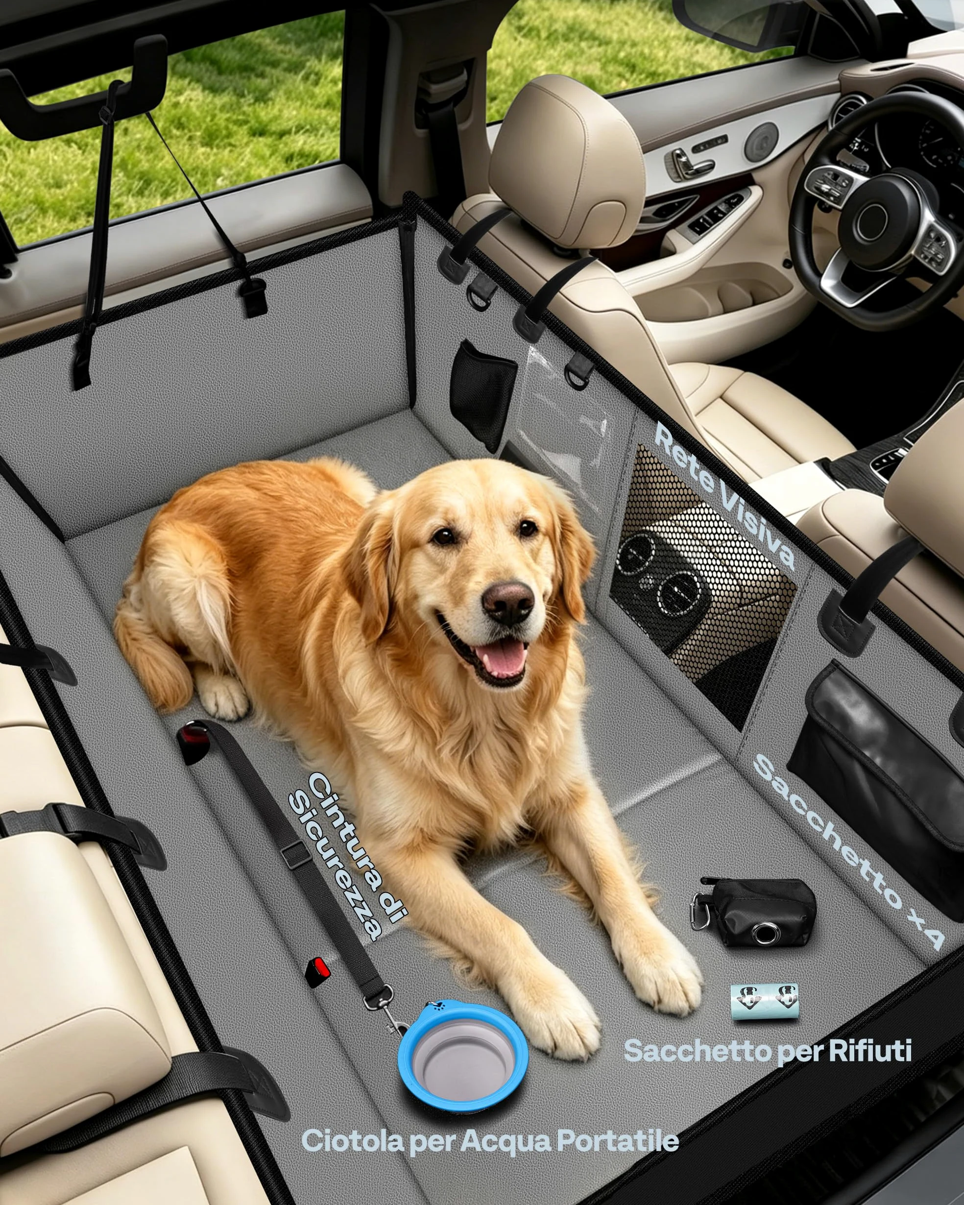 Coprisedile per cani per sedile posteriore, fondo rigido/estensione impermeabile per cani, amaca per cani, coprisedile per animali domestici per sedile posteriore per auto/SUV