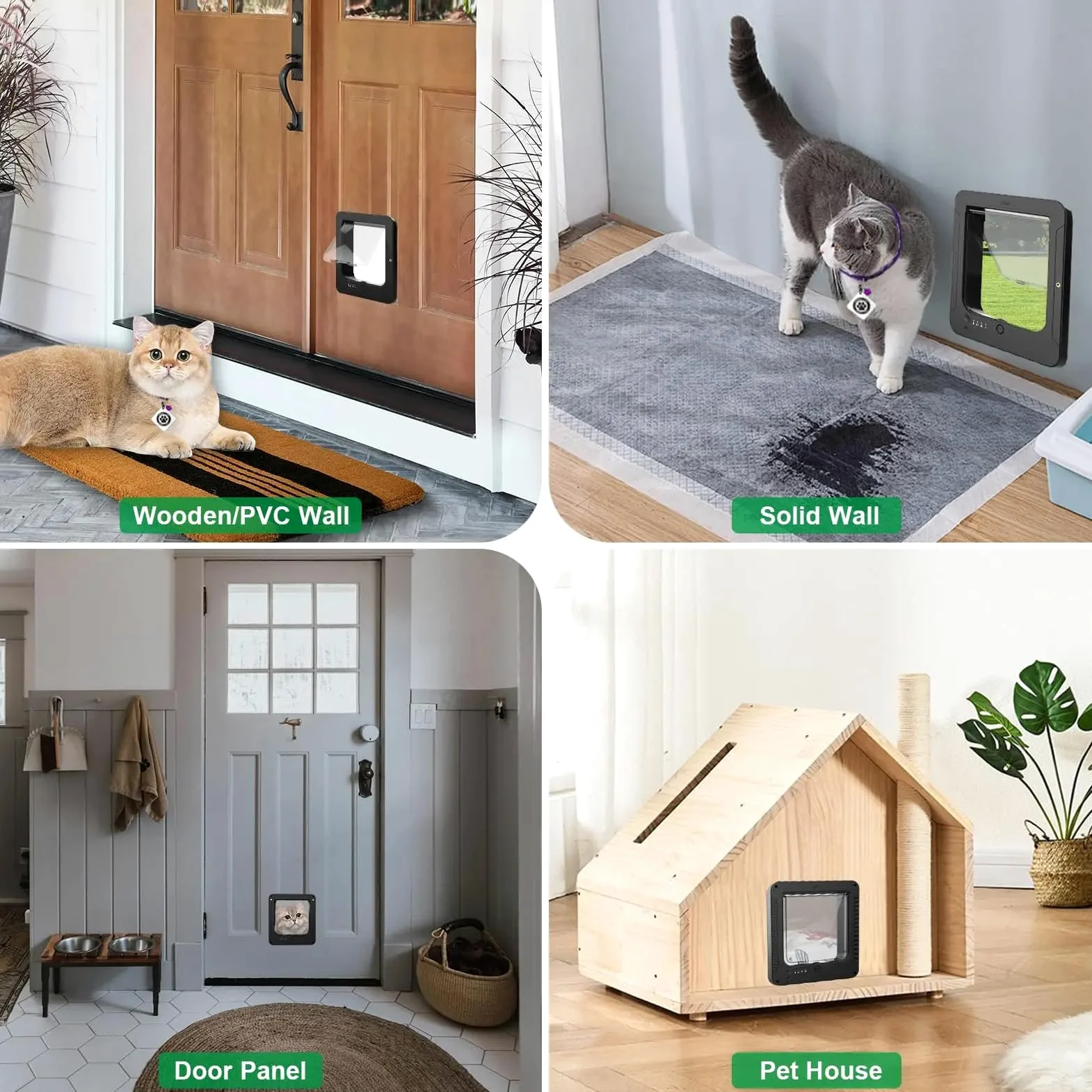 Porta di Gatto Intelligente, Lembo di Gatto Microchip, con 2 Collari di Sensori E 1 Telecomando, Dimensione di Apertura: 7,7 * 8,3 in, per Gatto, Cucciolo Black