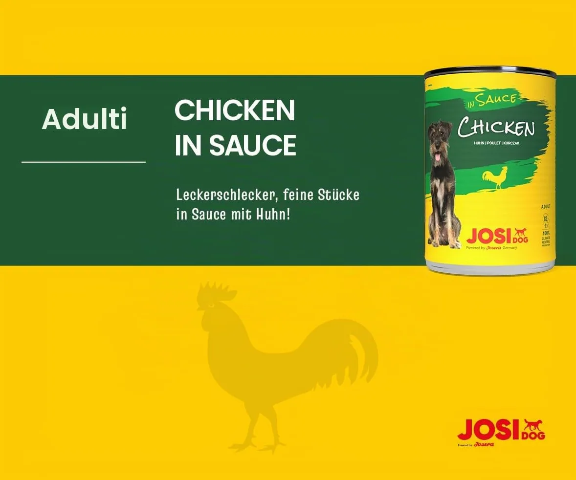 JosiDog Pollo in salsa (12 x 415 g) | Alimento fine per cani con pollo in salsa con vitamina D3 ed E | Alimento umido di alta qualità per cani adulti | Alimentato da JOSERA | Confezione da 12
