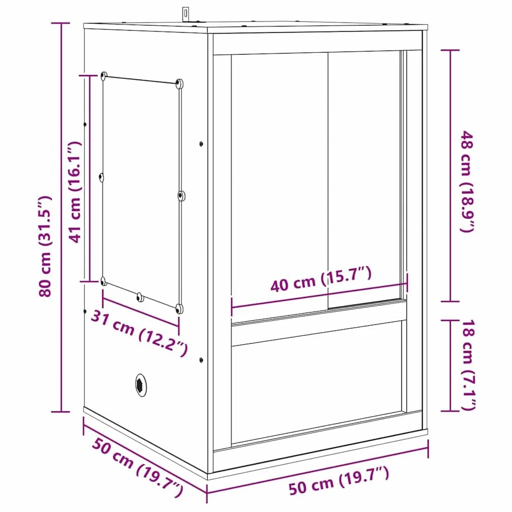 vidaXL Terrario Marrone 50 x 50 x 80 cm OSB, Terrario rustico quadrato, habitat in vetro versatile, gabbia resistente, casa per animali domestici