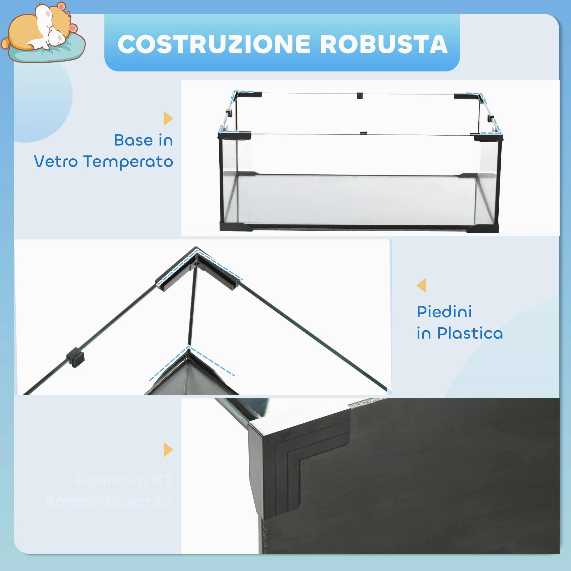 PawHut Gabbia per Criceti, Gabbietta per Criceti, Gerbilli e Piccoli Animali in Filo d'acciaio e Vetro con Ruota, Piattaforme, Rampe, Base Rimovibile, Beverino e Mangiatoia, 76.5x48.5x54.5 cm, Nero