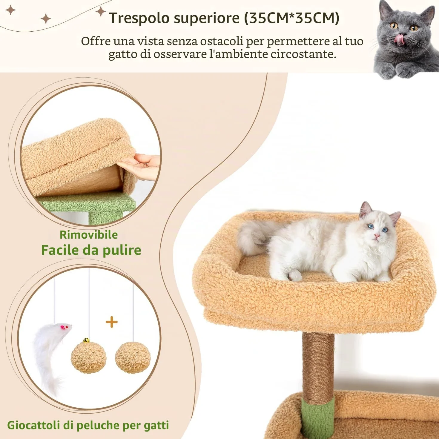 Globlazer Albero Tiragraffi per Gatti XXL 194 cm con 2 Grande Grotte, Immenso Amaca 50 * 40CM, Piattaforma Imbottiti, 2 Cestini, Trespoli, Enorme Cactus Tiragraffi per 3-5 Gatti Adulti (S76B, Verde)