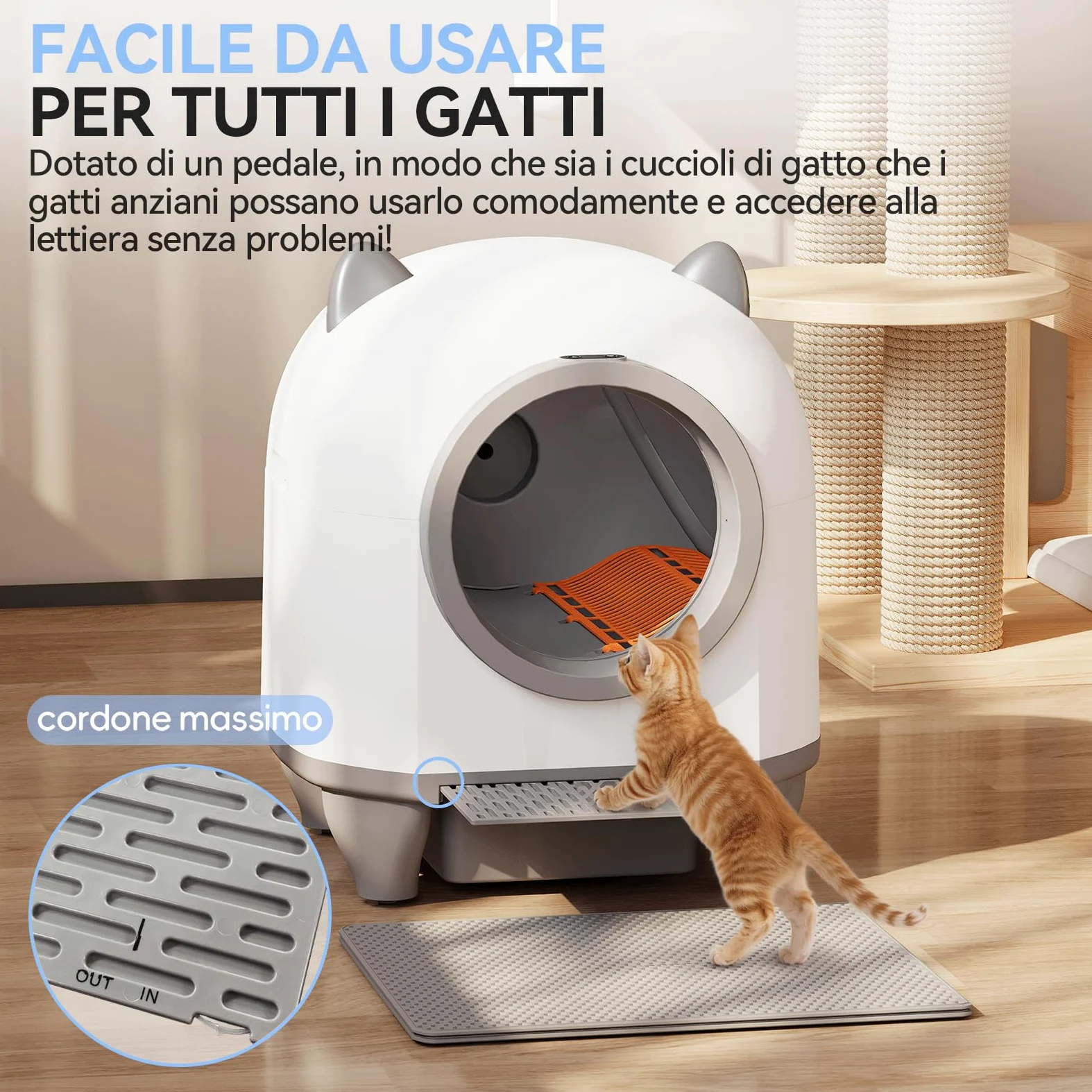 TRIUMPHKEY lettiera gatto autopulente, lettiera autopulente per gatti xxl da 90L con controllo APP/protezione anti-intrappolamento/sistema di deodorizzazione/cat litter box, per famiglie con più gatti