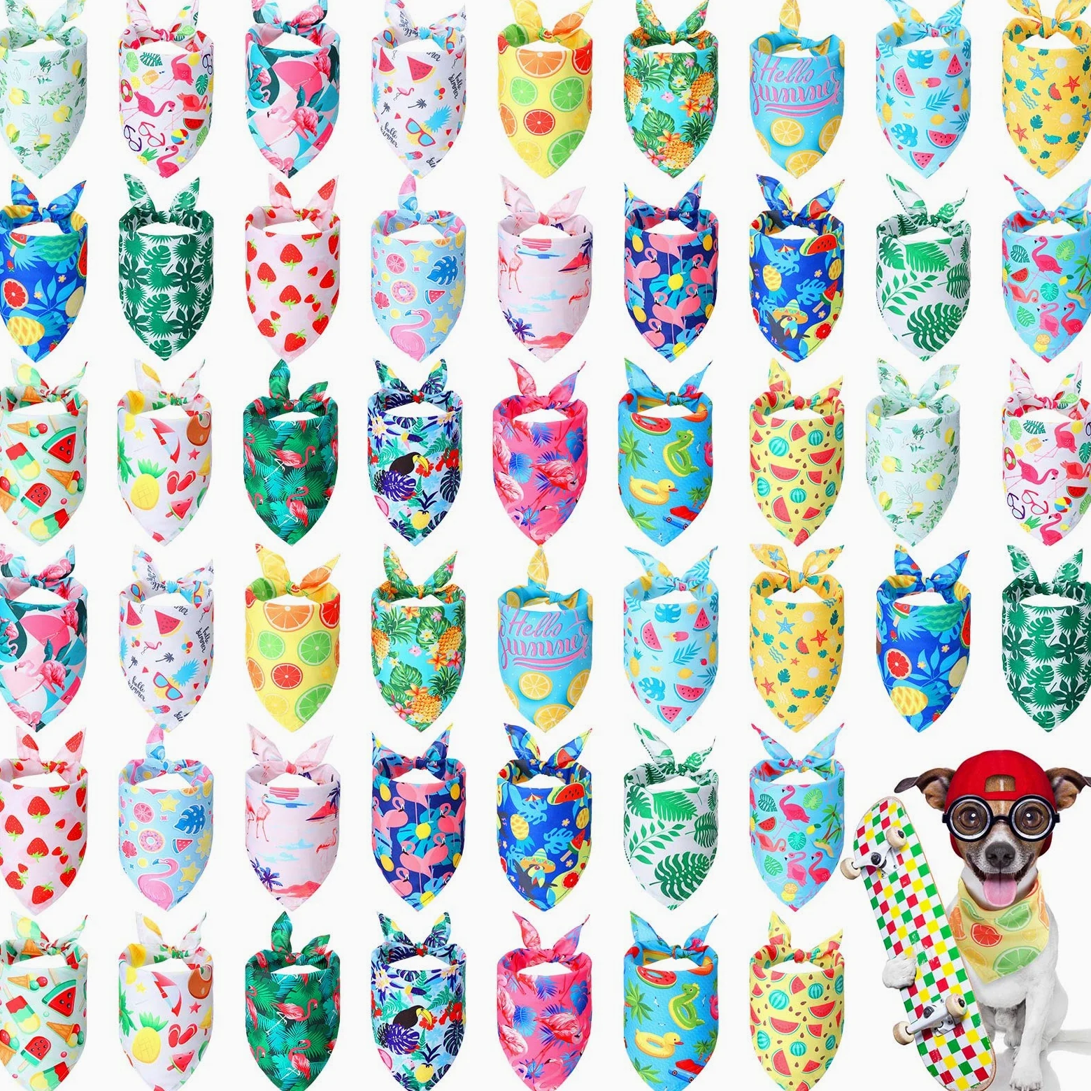 Chunful 50 bandane per cani per l'estate all'ingrosso bandane hawaiane bavaglino triangolo sciarpa per cani con motivo foglie di frutta fenicottero per l'estate accessori per animali domestici