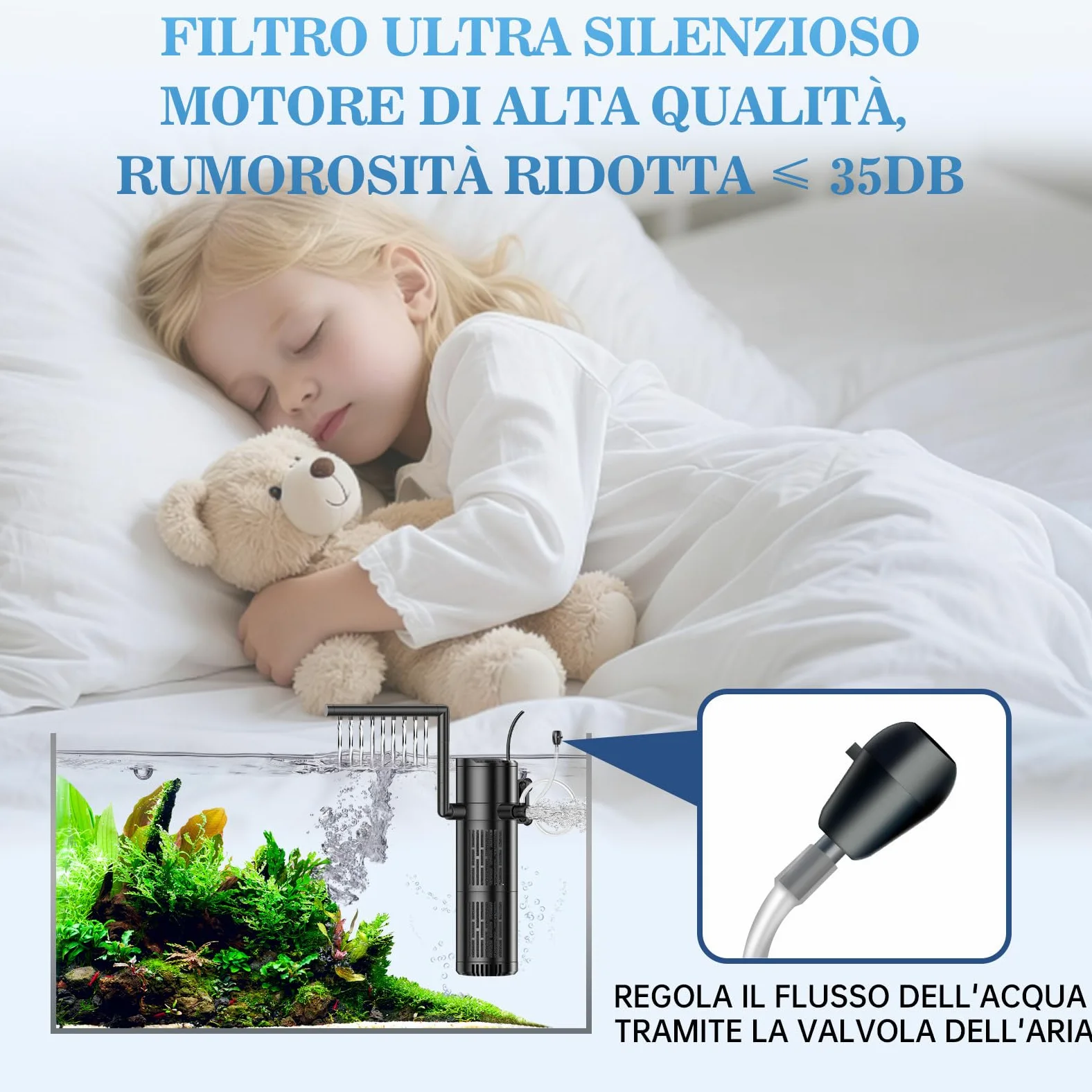 Filtro Acquario Interno, 12W Flusso Regolabile Filtro per Acquario 800 L/H, Pompa Acquario per Acquari da 30 a 200L