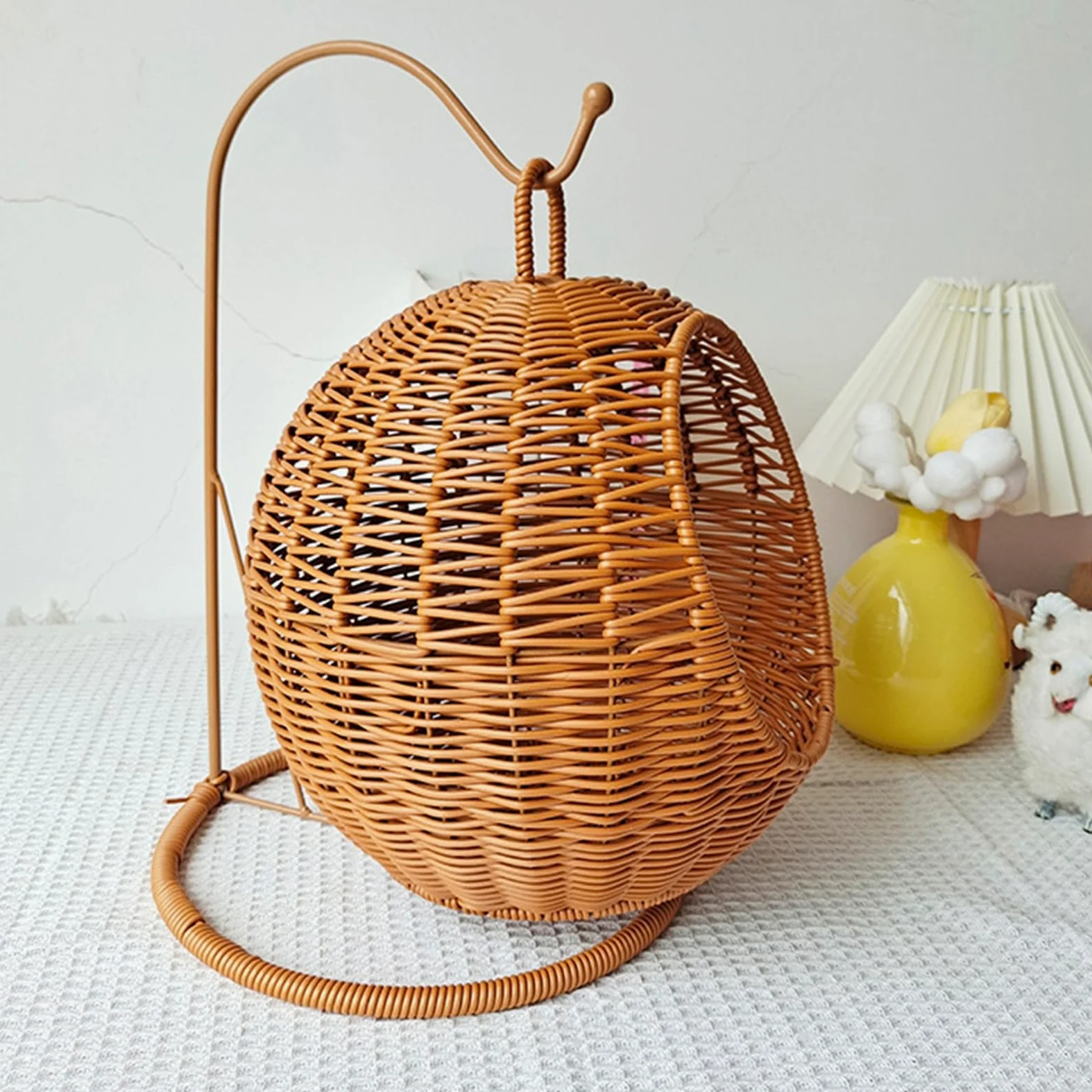 Cesta per gatti in finto rattan, letto amaca da appendere per piccoli spazi, comoda cuccia per gatti di piccola taglia per interni