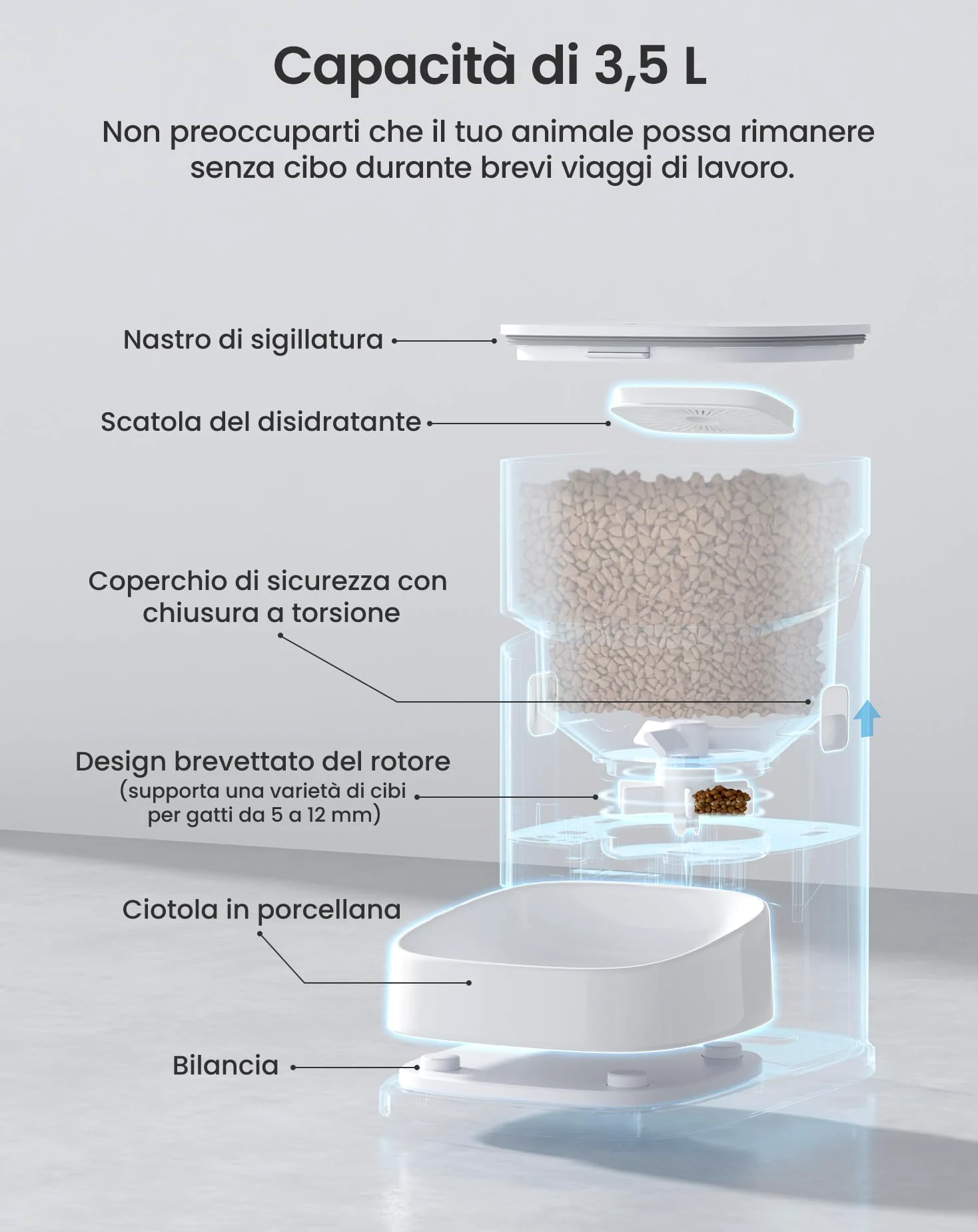 PETGUGU Distributore Automatico Cibo Gatti, Dispenser Crocchette Gatto con Timer, Distributore Smart con Controllo APP e Interazione Video/Voce, Ciotole in Ceramica Rimovibili per Gatti e Cani, PF2