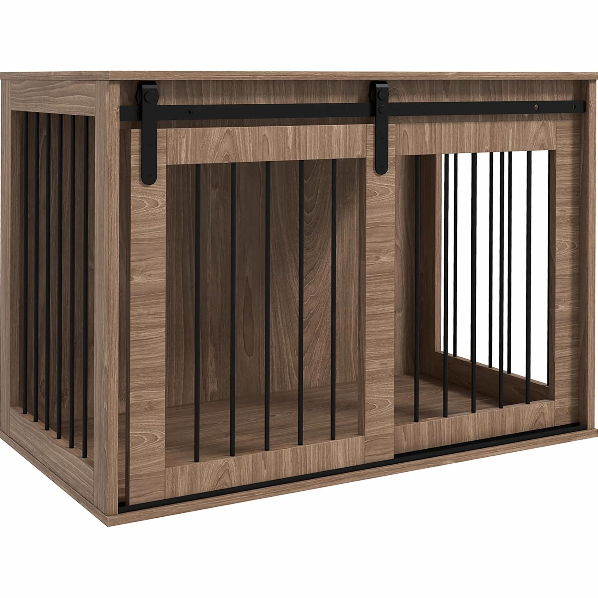 PawHut Casetta per Cani Grandi in Legno per Interno, Kennel per Cani Multiuso con Porta Scorrevole, 98x58x61 cm, Marrone