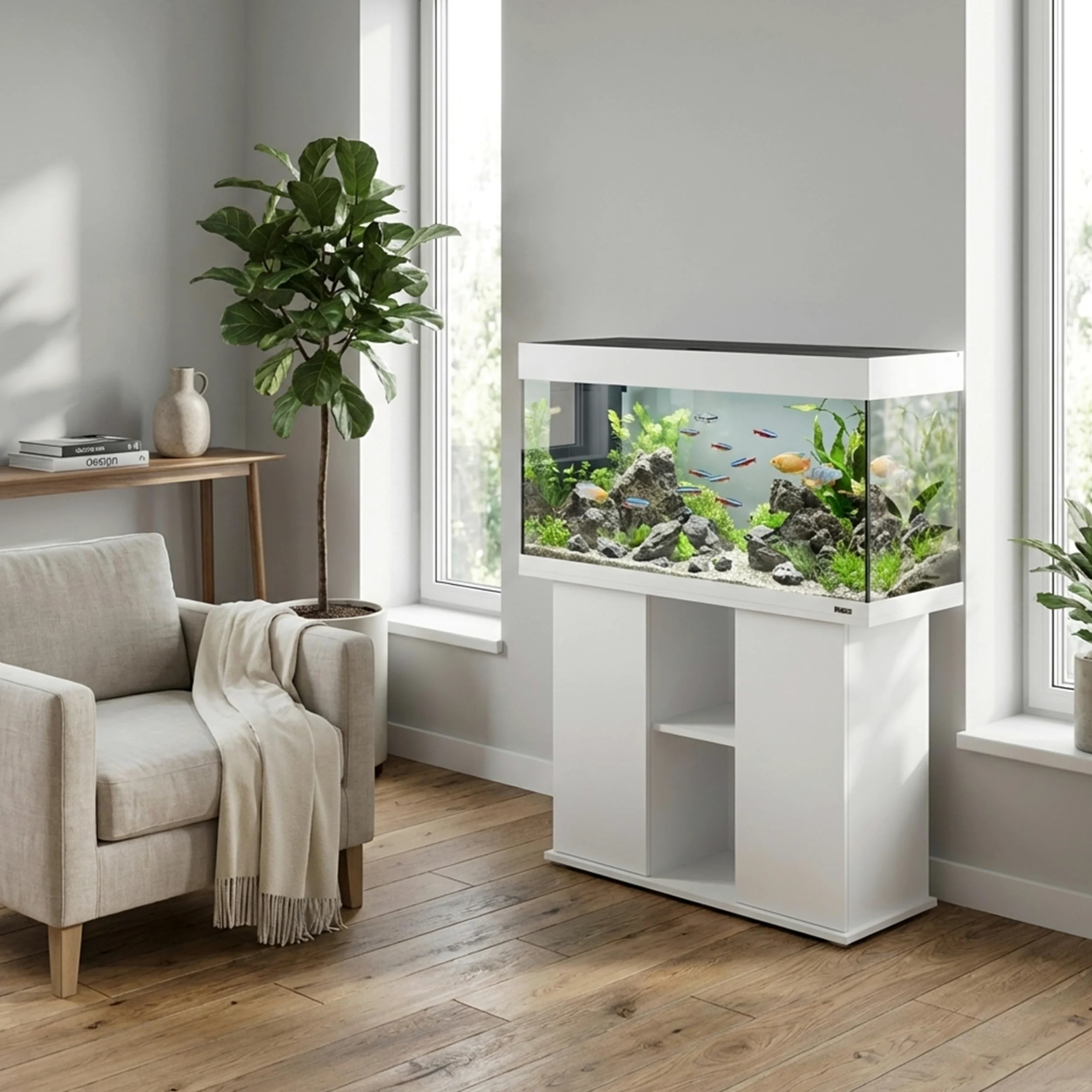 Ferplast Hydor Supporto Acquario, Mobile per Acquario, Resistente all'Umidità, Struttura Solida con Ante e Ripiani Integrati, Piedini Regolabili, 101 x 41 x h 73 cm, in Legno Bianco