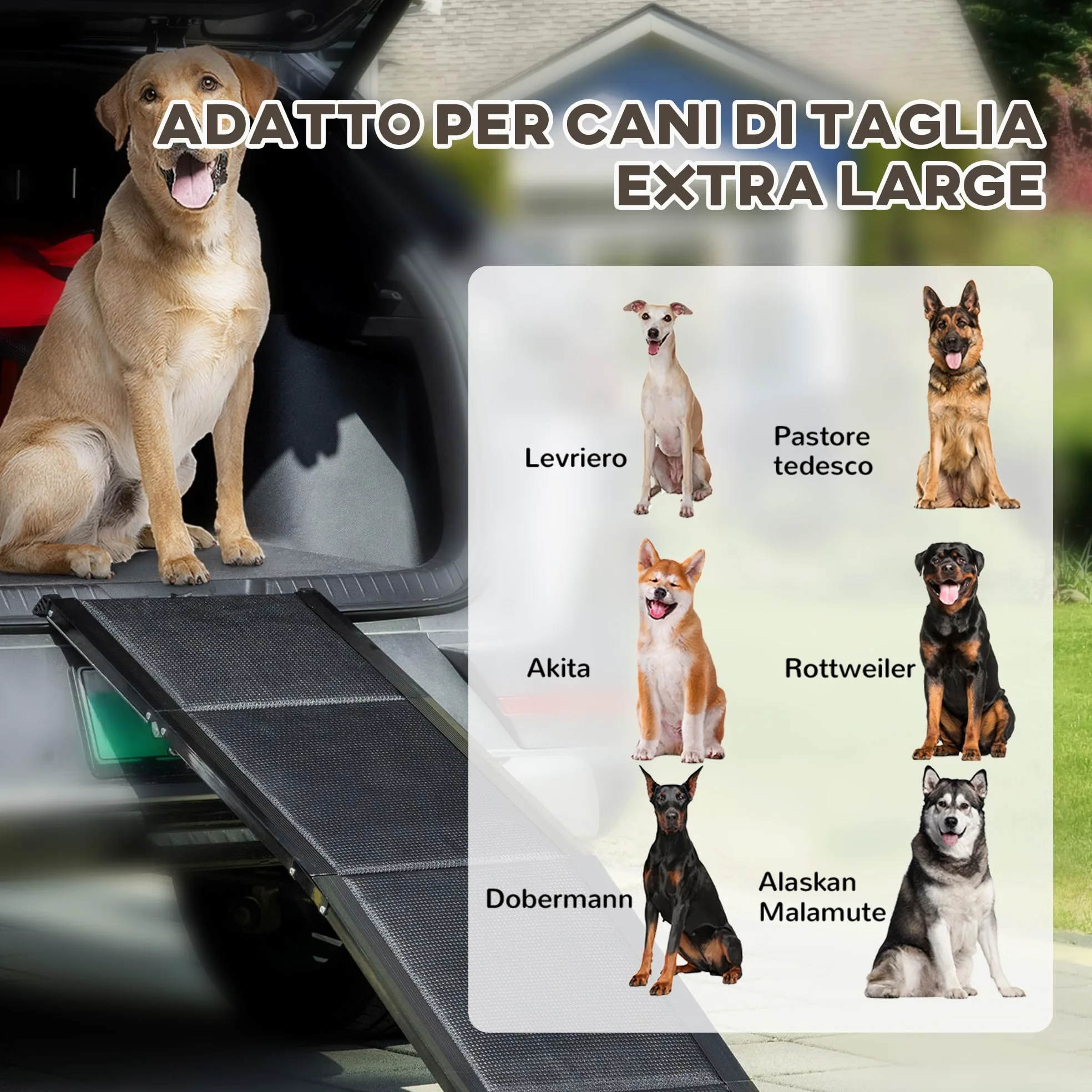 PawHut Rampa per Cani Pieghevole con Superficie Antiscivolo, Pedana per Cani con Profili in Alluminio, 158x43.5x2.5cm, Nero