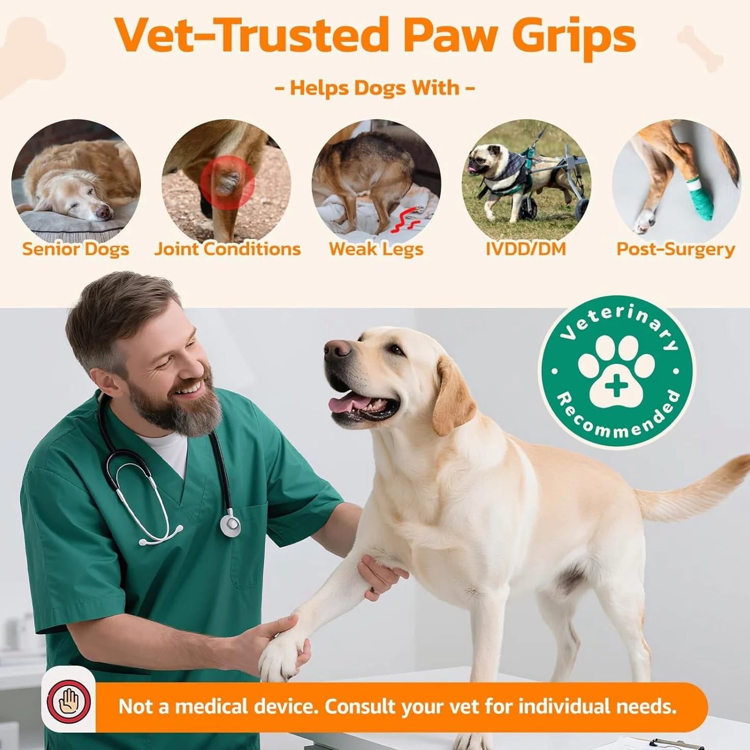 Cuscinetti antiscivolo per zampe di cane anziani, adesivi rosa con forte trazione su pavimenti in legno, Dog Essentials M (5-9 kg)