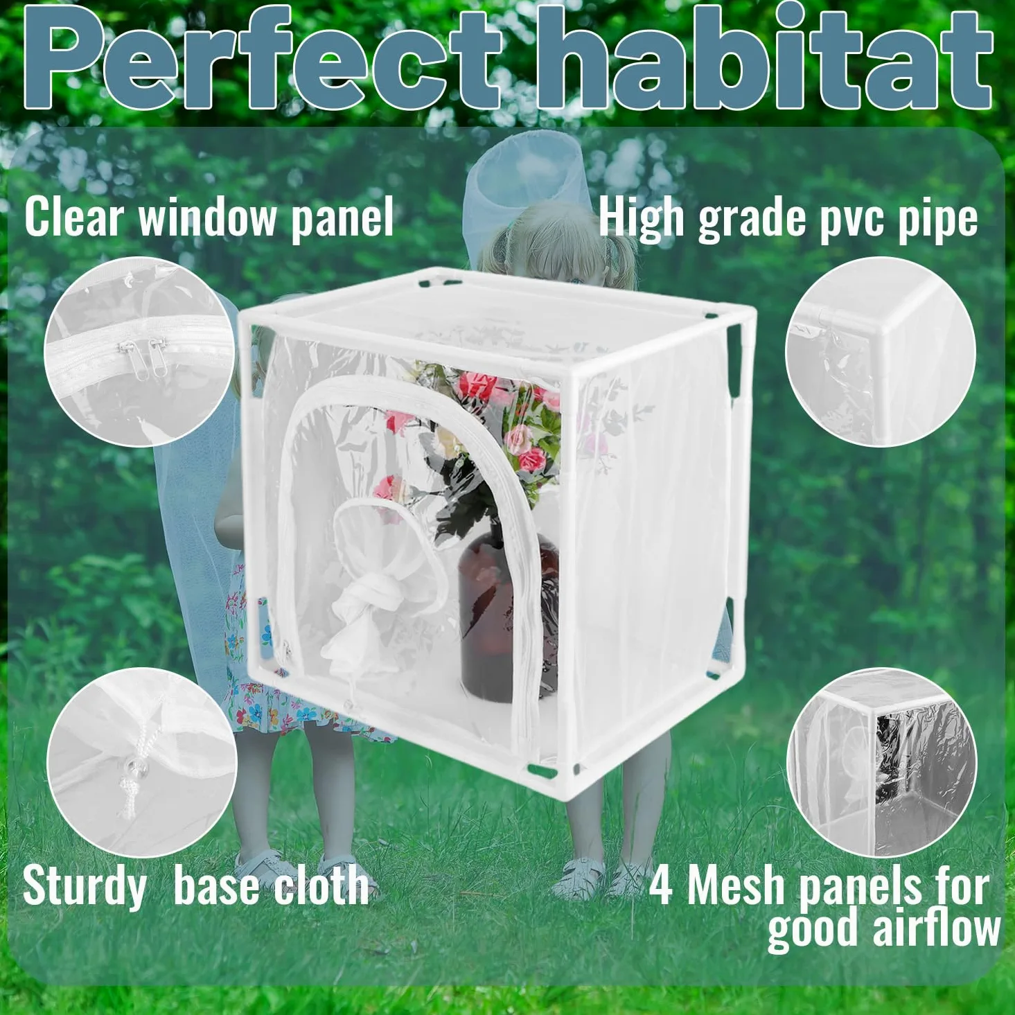 Gabbia a Rete per Insetti, Gabbia per Habitat Farfalla, Gabbia per Habitat per Farfalle Ventilata per Esterni in Serra, Pieghevole Mini pianta Farfalle Gabbie per Allevamento Cortile(40x30x40cm)