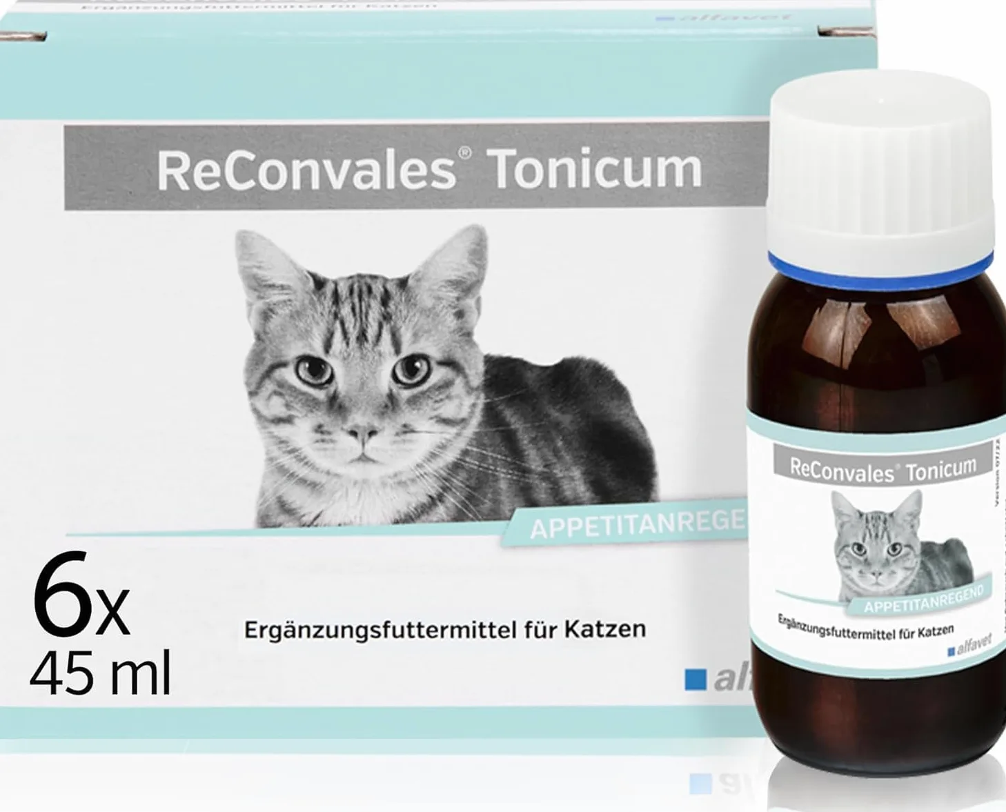 Alfavet ReConvales Tonicum Gatto (6 x 45 ml) – Mangime complementare liquido ad alta energia per gatti – con nutrienti selezionati, elevata appetibilità