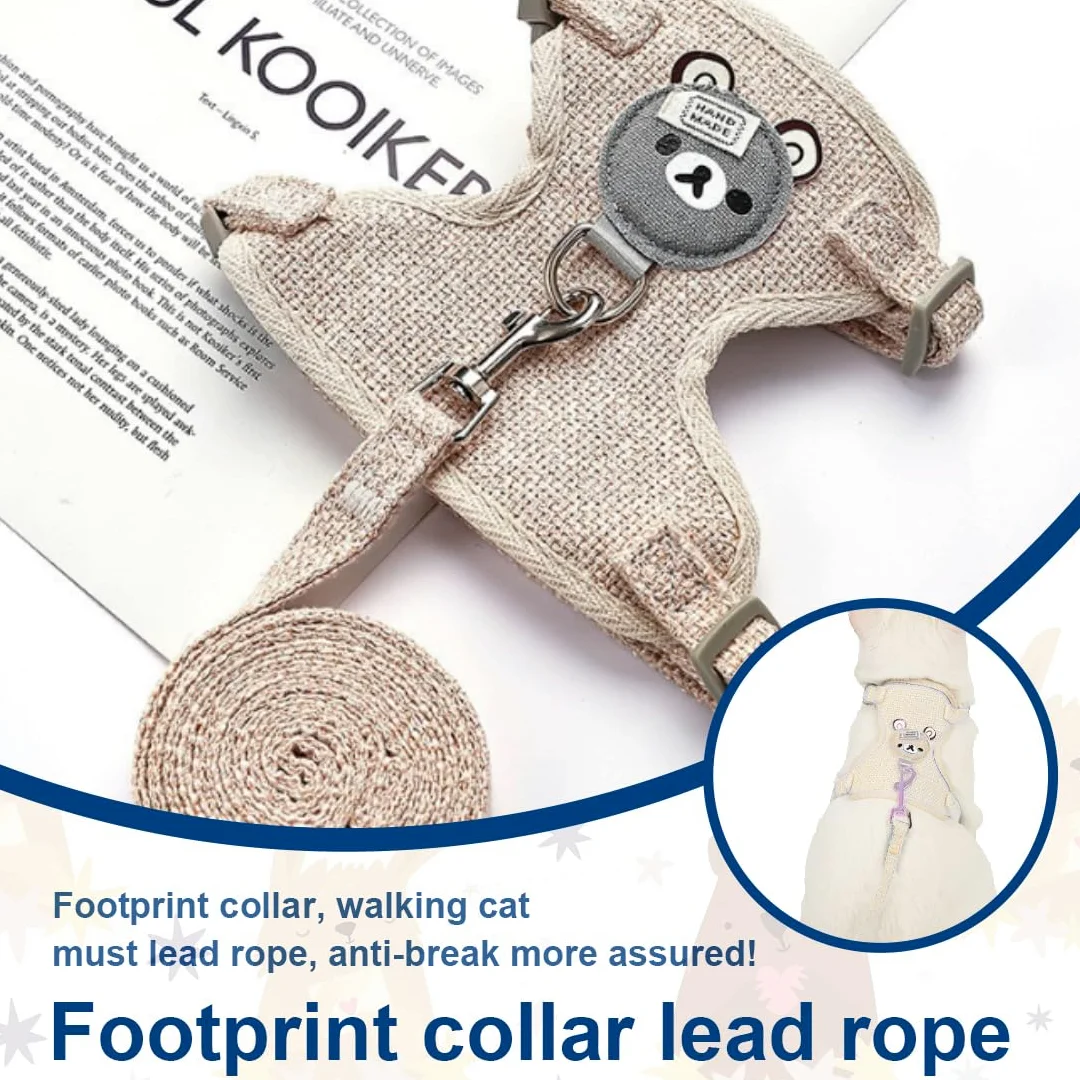 Guinzaglio e Pettorina per Coniglio Nano - Imbracatura Regolabile con Accessori per Piccoli Animali, 120cm, per 1-1,5 kg (Beige)