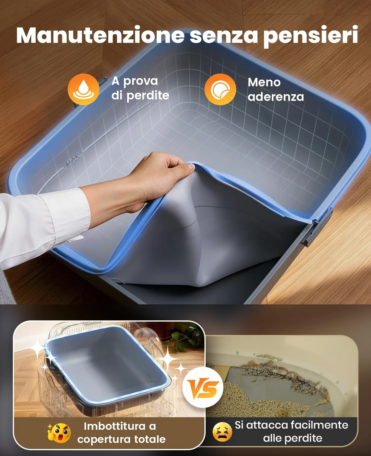 oneisall Lettiera Gatto Autopulentecon sistema EaseClean™, Lettiera Autopulente per Gatti XXL per gatti grandi, griglia in acciaio inox, modalità automatica e manuale, incl. Tappetino e 40 Sacchetti
