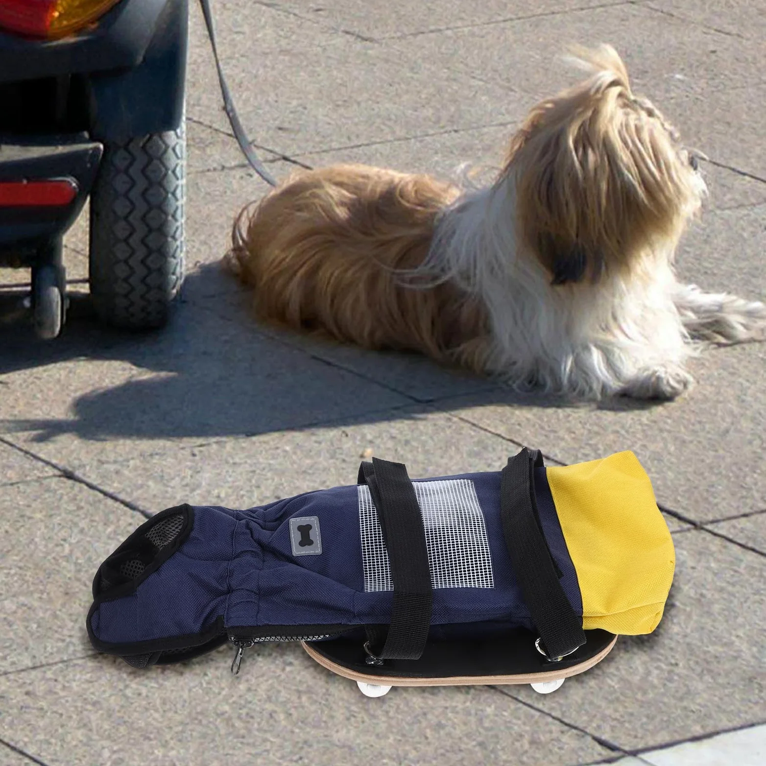 Carrellino per Cani Disabili Regolabile in Poliestere con Ruote Silenziose, Facile da Usare per Passeggiate Indoor e Outdoor di Animali Domestici Anziani