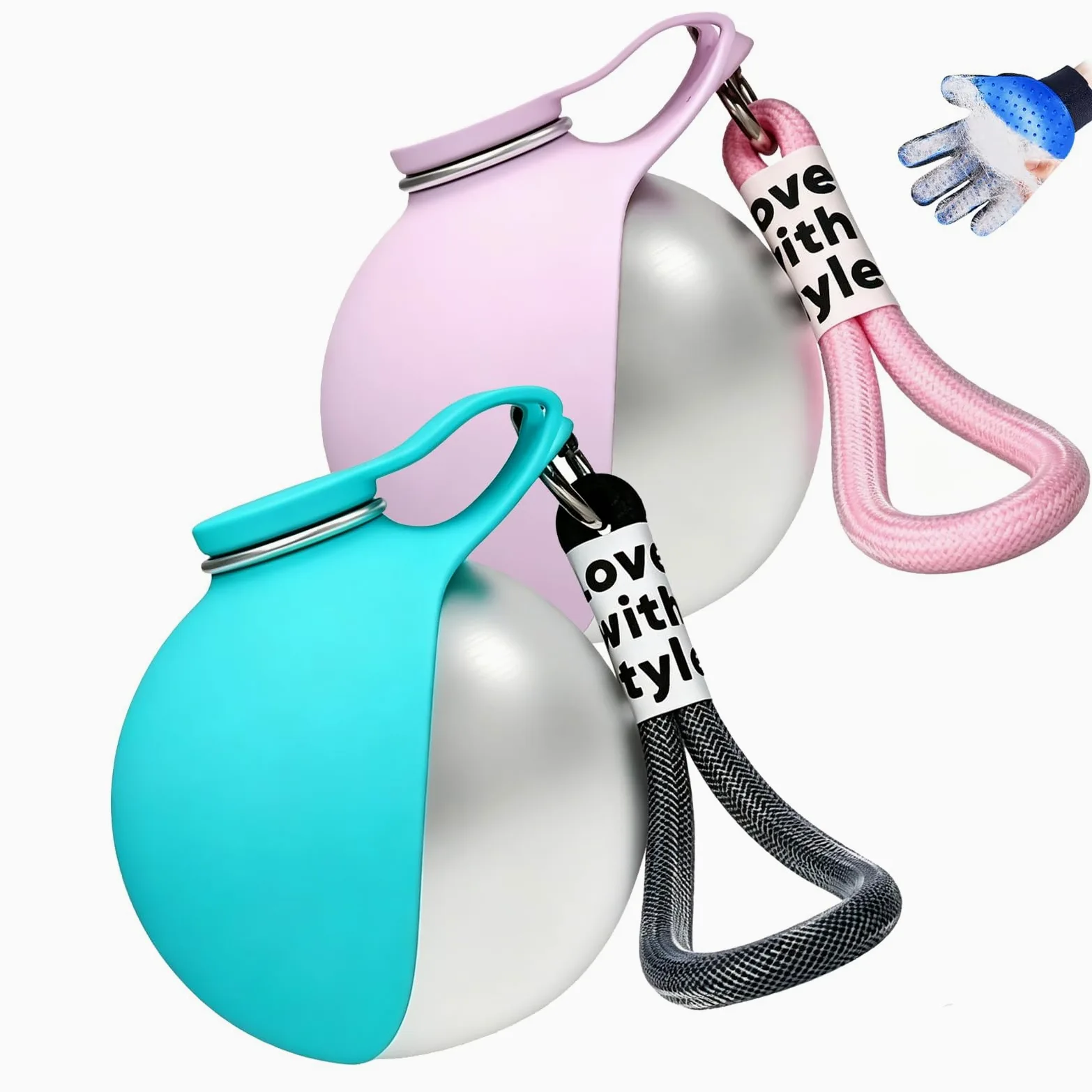 Borraccia per Cani Portatile e Compatta - Bottiglia in Acciaio per Cani in Acciaio Inox da 285ml con Ciotola Pieghevole in Silicone Anti-Goccia (Rosa A+Blu A 285ml)