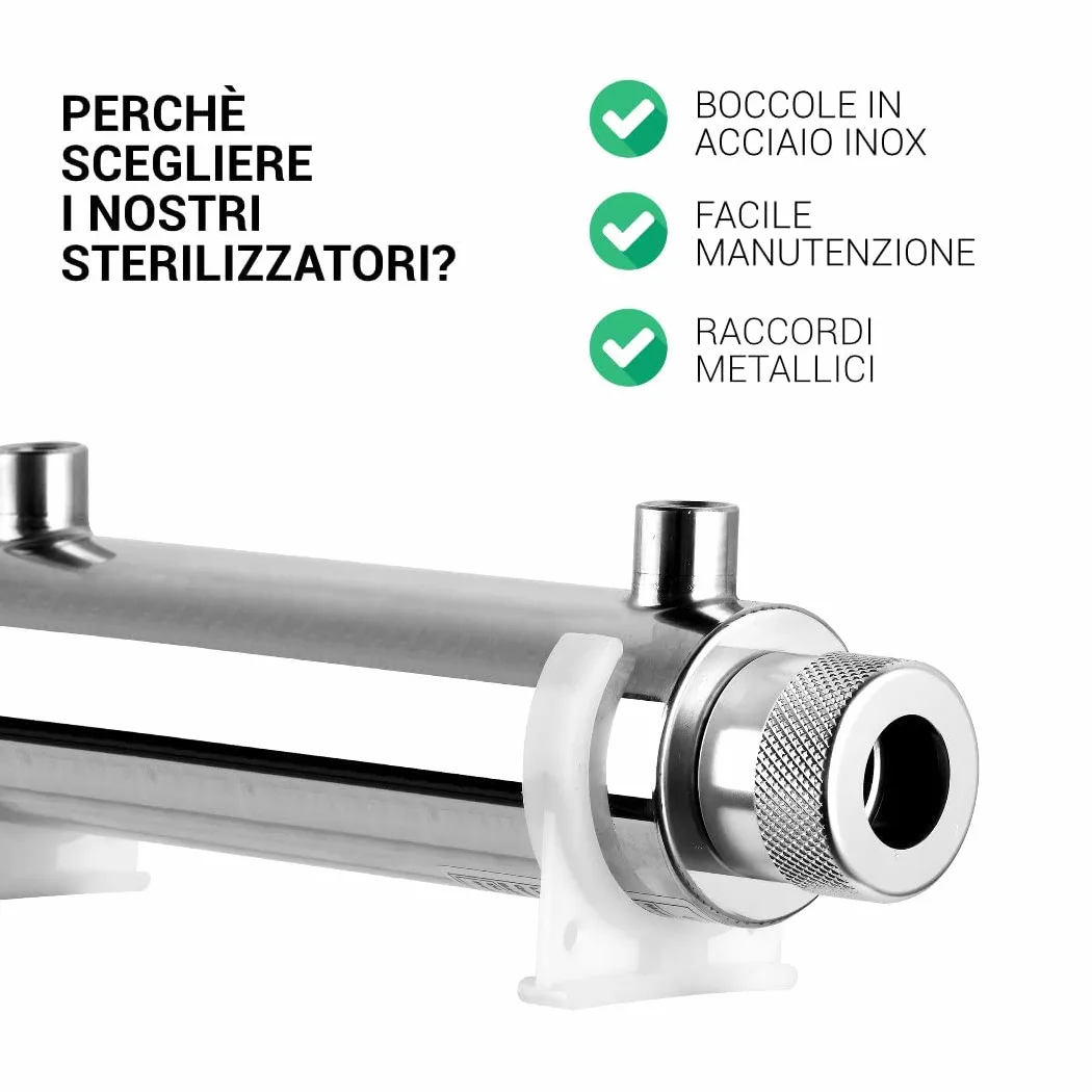 Swan Sterilizzatore Acqua UV Lampada 55 Watt Portata 30 lt/min per impianti filtrazione, osmosi inversa e Acquario