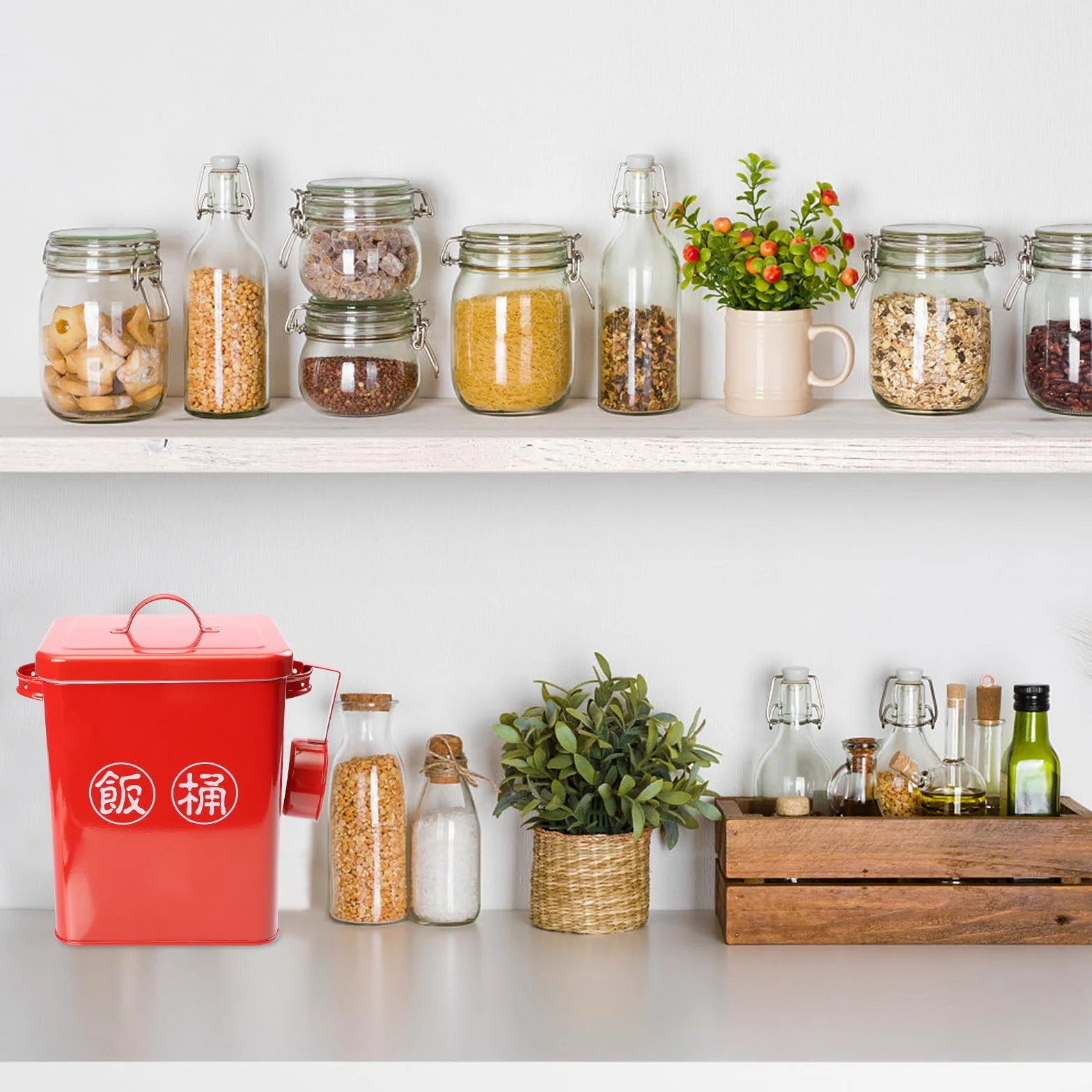 Secchio per Cibo per Animali Domestici Rosso, Grande Capacità, Acciaio | Grains e Dog Food, Uso Domestico, Include Spoons, Facile da Pulire