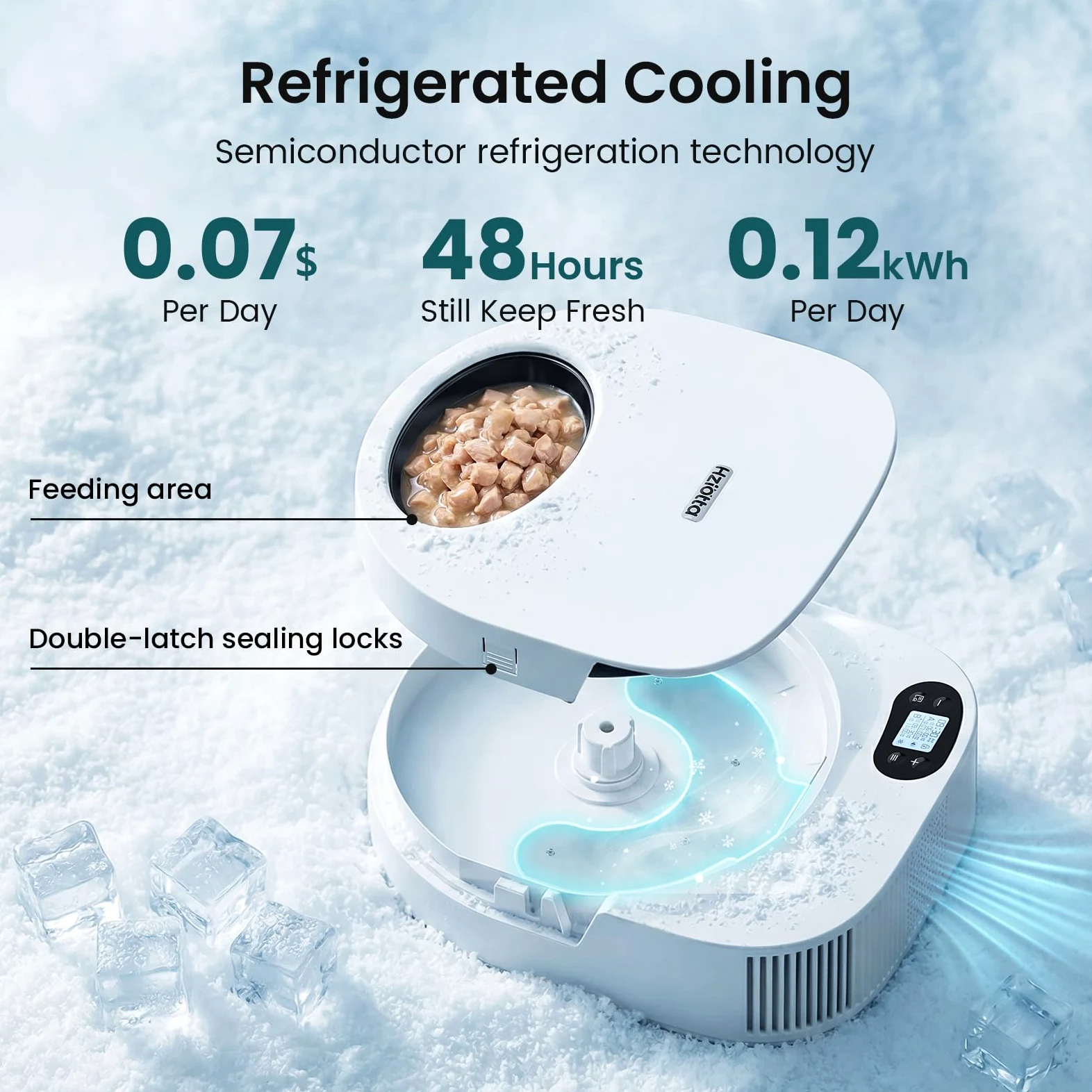 Mangiatoia automatica per gatti con raffreddamento, senza pacchetti refrigeranti, 48 ore di freschezza, per cibo umido e secco, timer per controllo delle porzioni, orari di lavoro e weekend