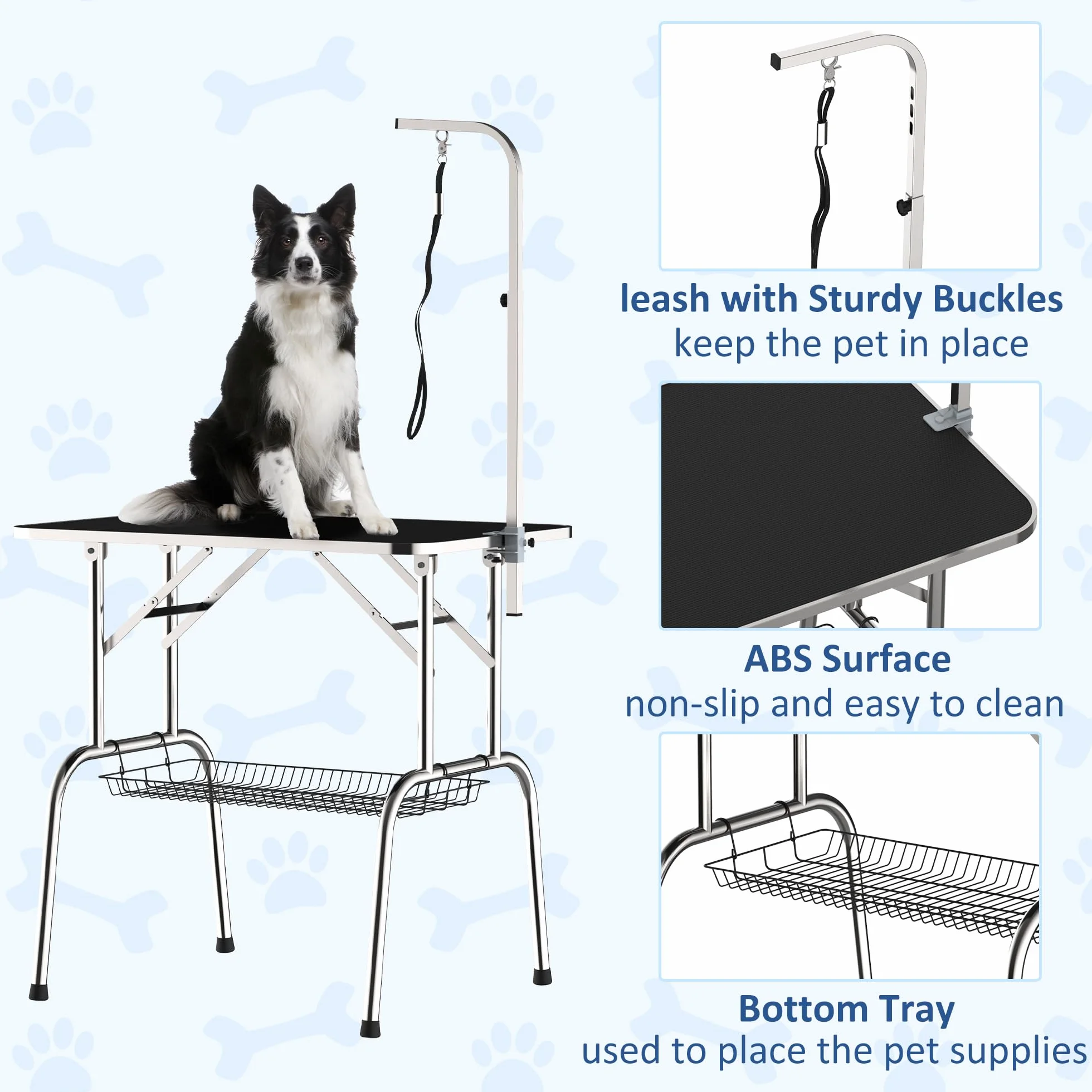 PawHut tavolo da toelettatura per animali domestici tavolo da ritaglio con cestino tavolo da toelettatura per cani tavolo da toelettatura per cani pieghevole tavolo da bagno per cani regolabile in