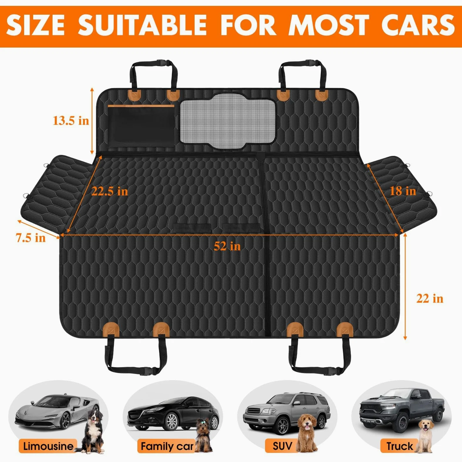 Coprisedile Posteriore Auto per Cani per Renault Kadjar/Scenic/Rafale/Symbioz, Telo Posteriore Auto per Animali Domestici, 600D Oxford Impermeabile Protezione per Sedile per Animali,B