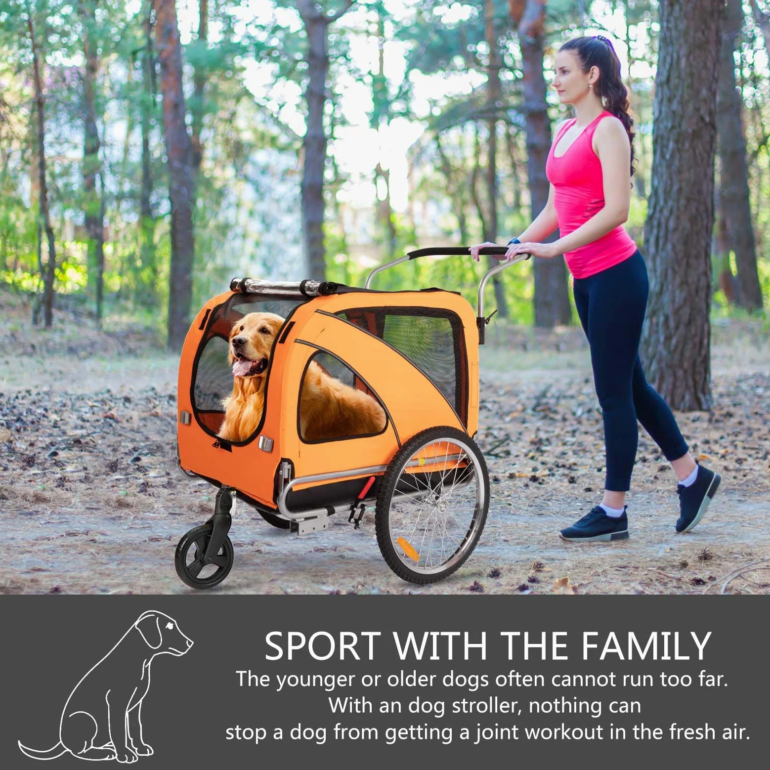 SEPNINE Rimorchio Per Cani 2 In 1 Per Bicicletta, Rimorchio Per Cani, Con Freni, Finestre In Plastica Trasparente Proteggono Dalla Pioggia