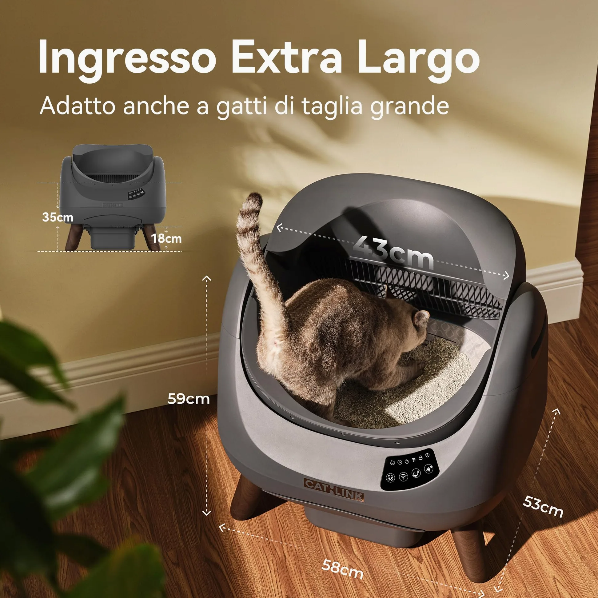 CATLINK Lettiera Autopulente per Gatti, Design Aperto con Ingresso dall'Alto, Wi-Fi 5 GHz, Capienza XL 12L, Compatibile con Tutti i Tipi di Sabbia, Ideale per Famiglie con Più Gatti(Bianco)