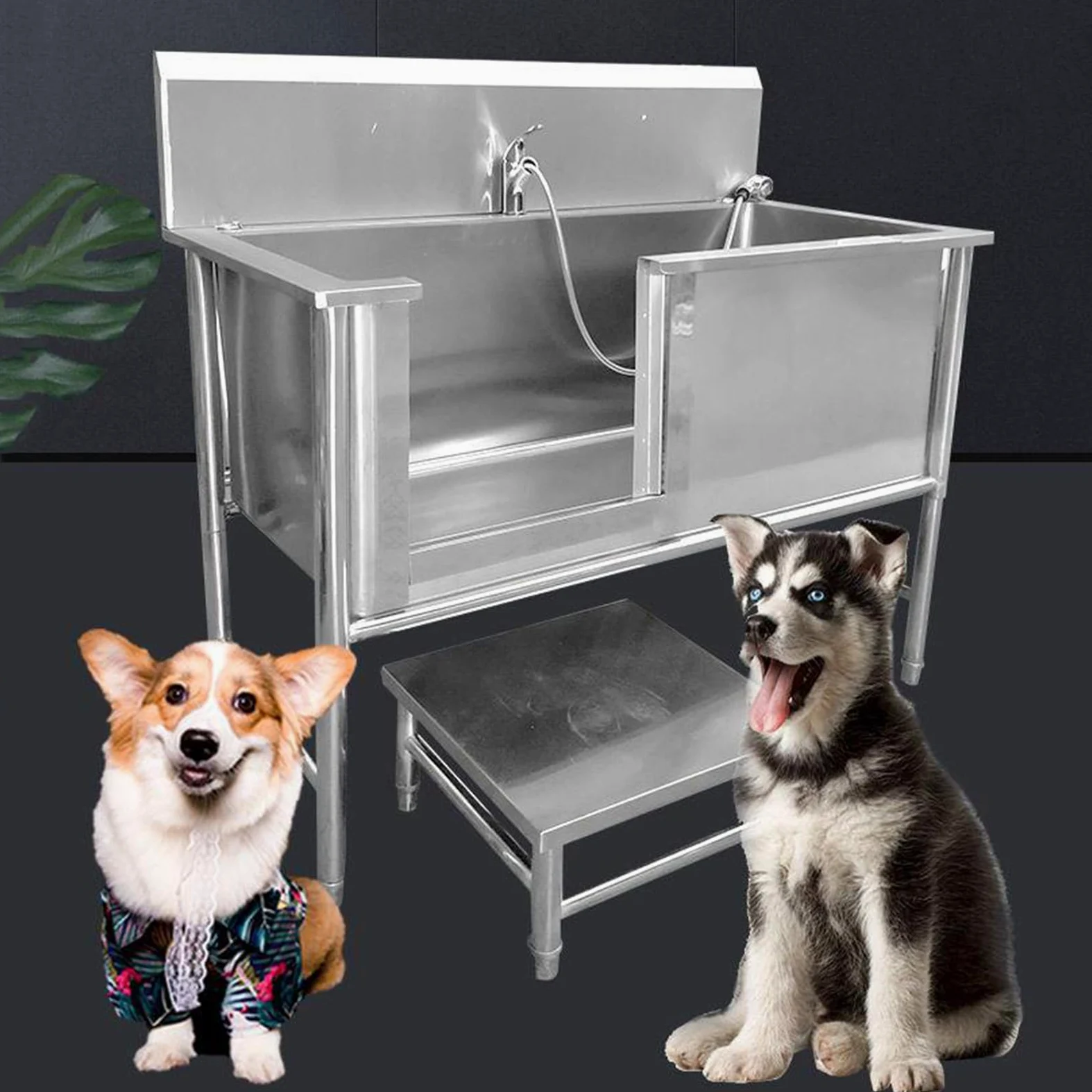 Stazione Per Vasca Da Bagno Per Cani Di Grandi Dimensioni, Stazione Di Lavaggio Per Cani In Acciaio Inossidabile 47 ''/53 '' Vasca Per Toelettatura Per Animali Domestici(135cm/53in)