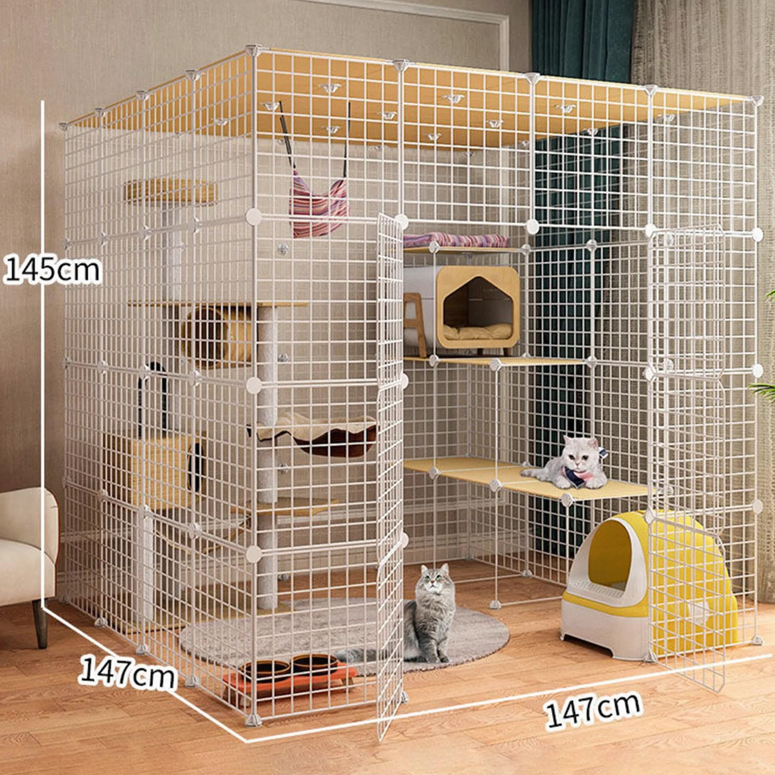 Gabbia per gatti extra large, in filo metallico staccabile, per 1-3 gatti, spaziosa e sicura, per uso interno, facile da montare e pulire
