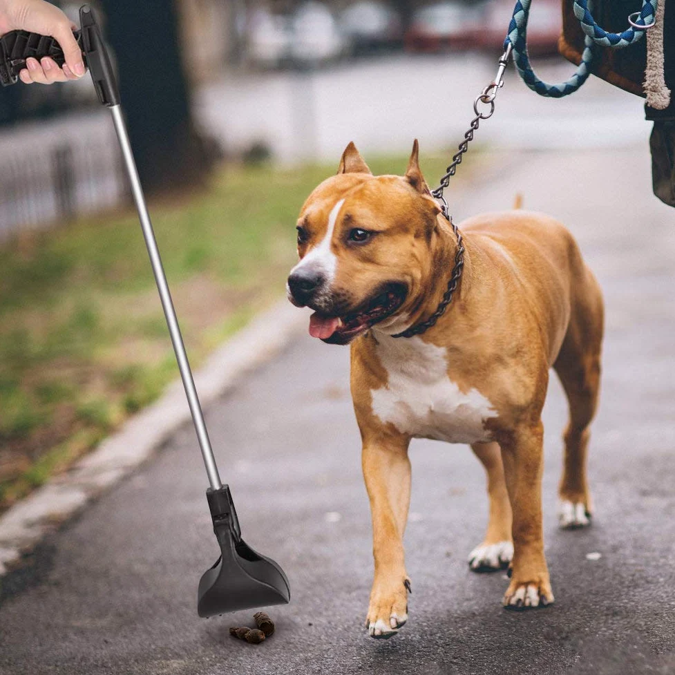 Greensen Pala portatile per escrementi di cani con manico lungo e molla ad alta pressione per escrementi di cani e gatti, con design ergonomico professionale