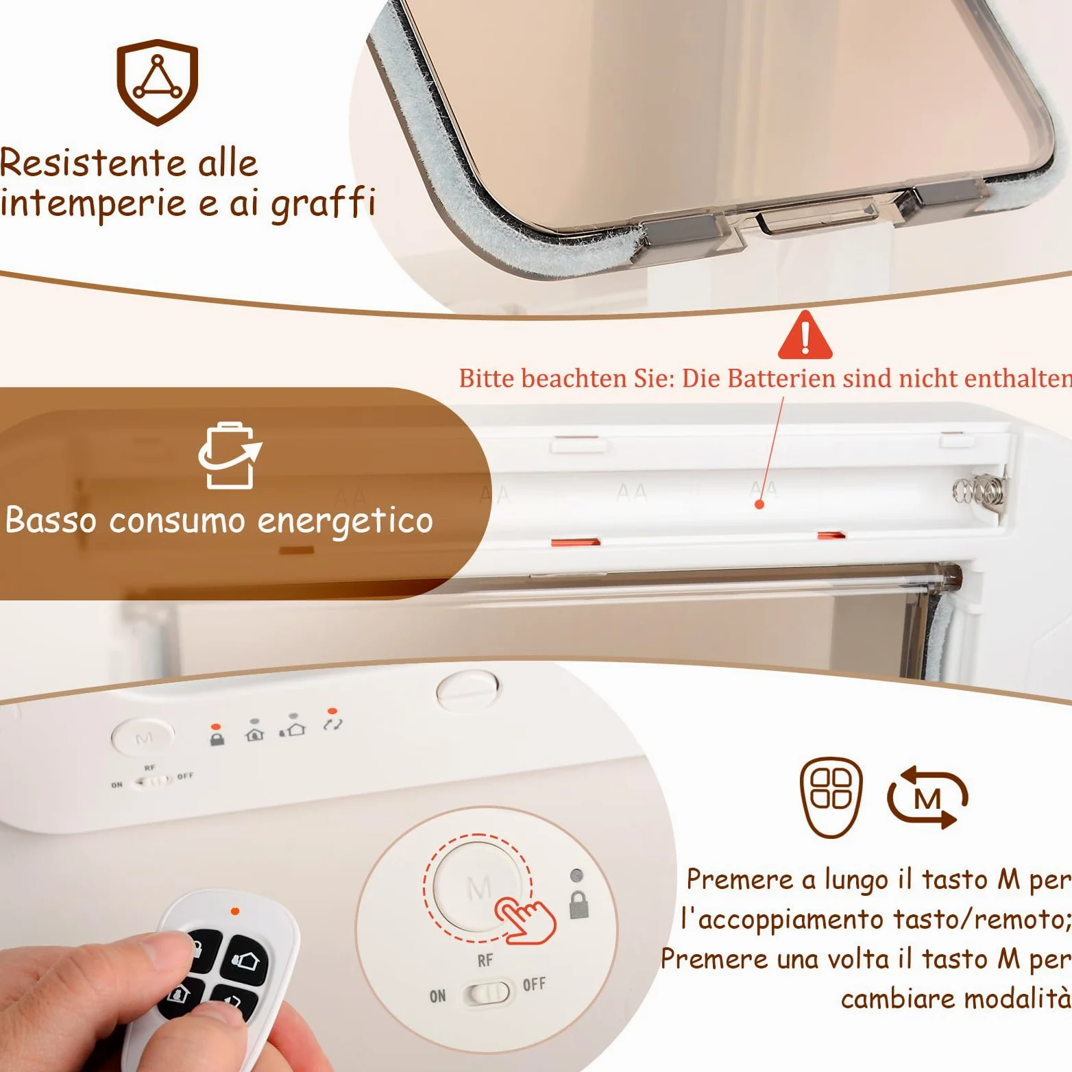 Gattaiola per Gatti Con Microchip, 3 Chiavi Con Sensore a Collare e 1 Telecomando, Porta per Gatti Con Chiusura a 4 Vie e Sensore a Collare RFID (Bianco)