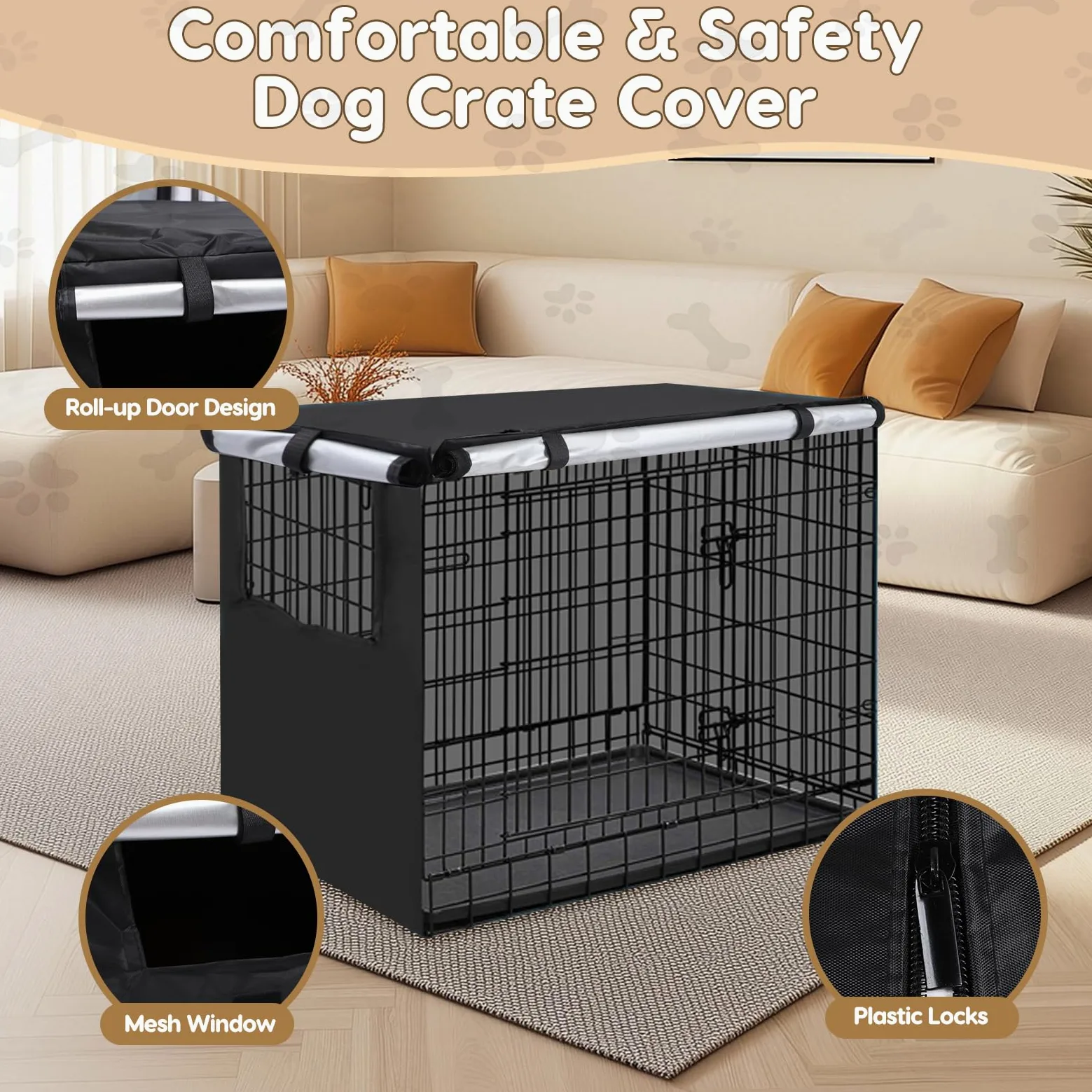 Rosvola Copertura impermeabile per gabbia per cani, in tessuto Oxford antivento, con finestre ventilate (XL)