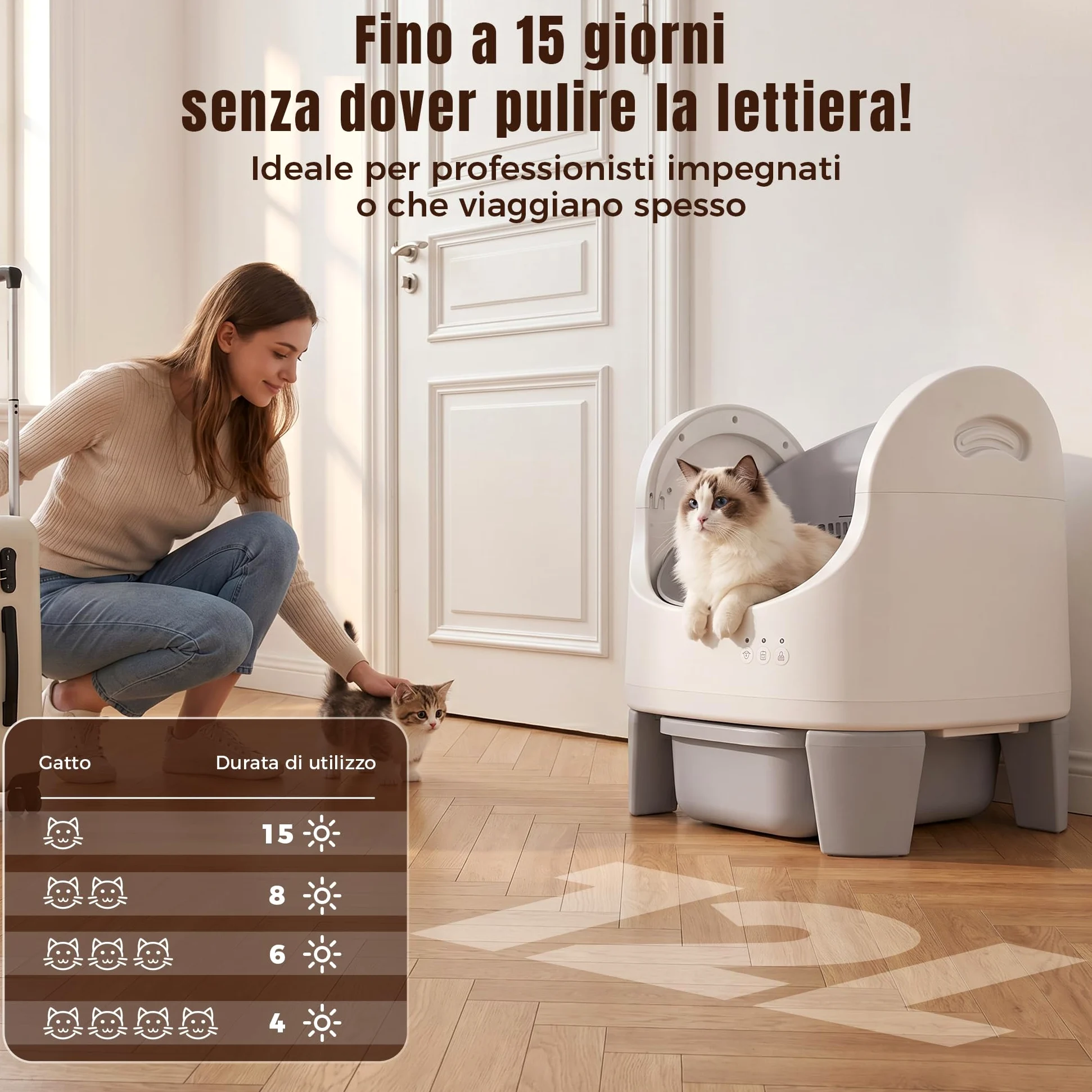 Jummico Lettiera Gatto Autopulente, Lettiera Autopulente per Gatti Aperta, Controllo APP / 15 Giorni senza Rimuovere le Feci/Design Anti-Pizzicamento, Lettiera Smart adatta per Gatti da 1,5 a 10 kg
