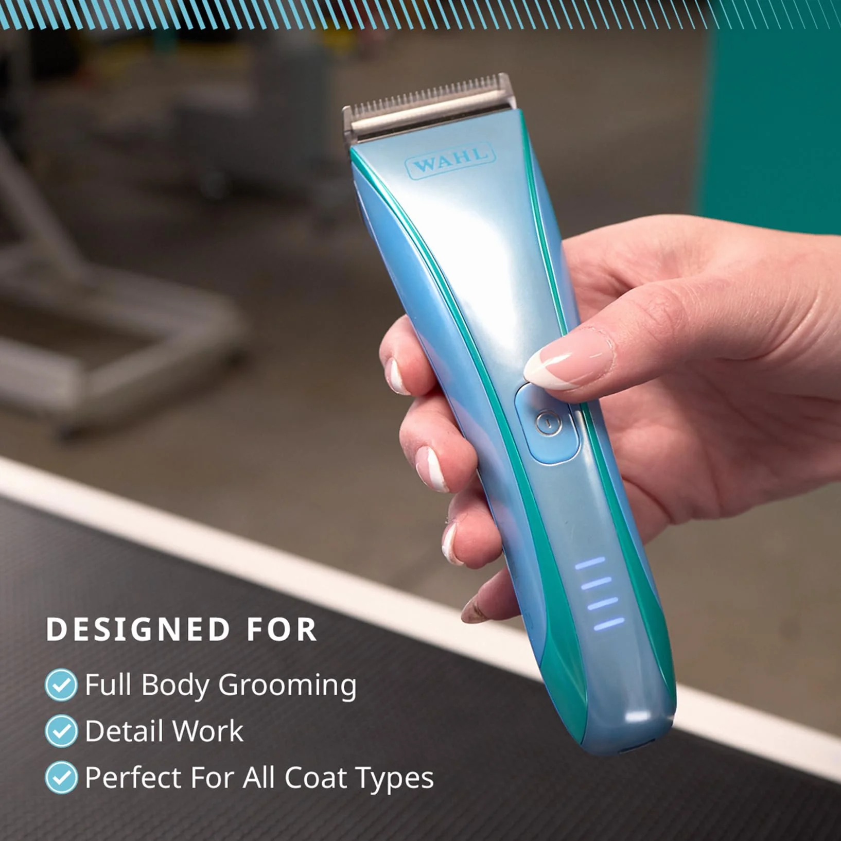 Wahl Motiva 2 Blue Ivy - Tosatrice Professionale per Animali - Tosatrice Cordless per Toelettatura di Cani con Lama 5 in 1, 3 Ore di Autonomia e Display Digitale - Adatta per Cani, Gatti e Cavalli