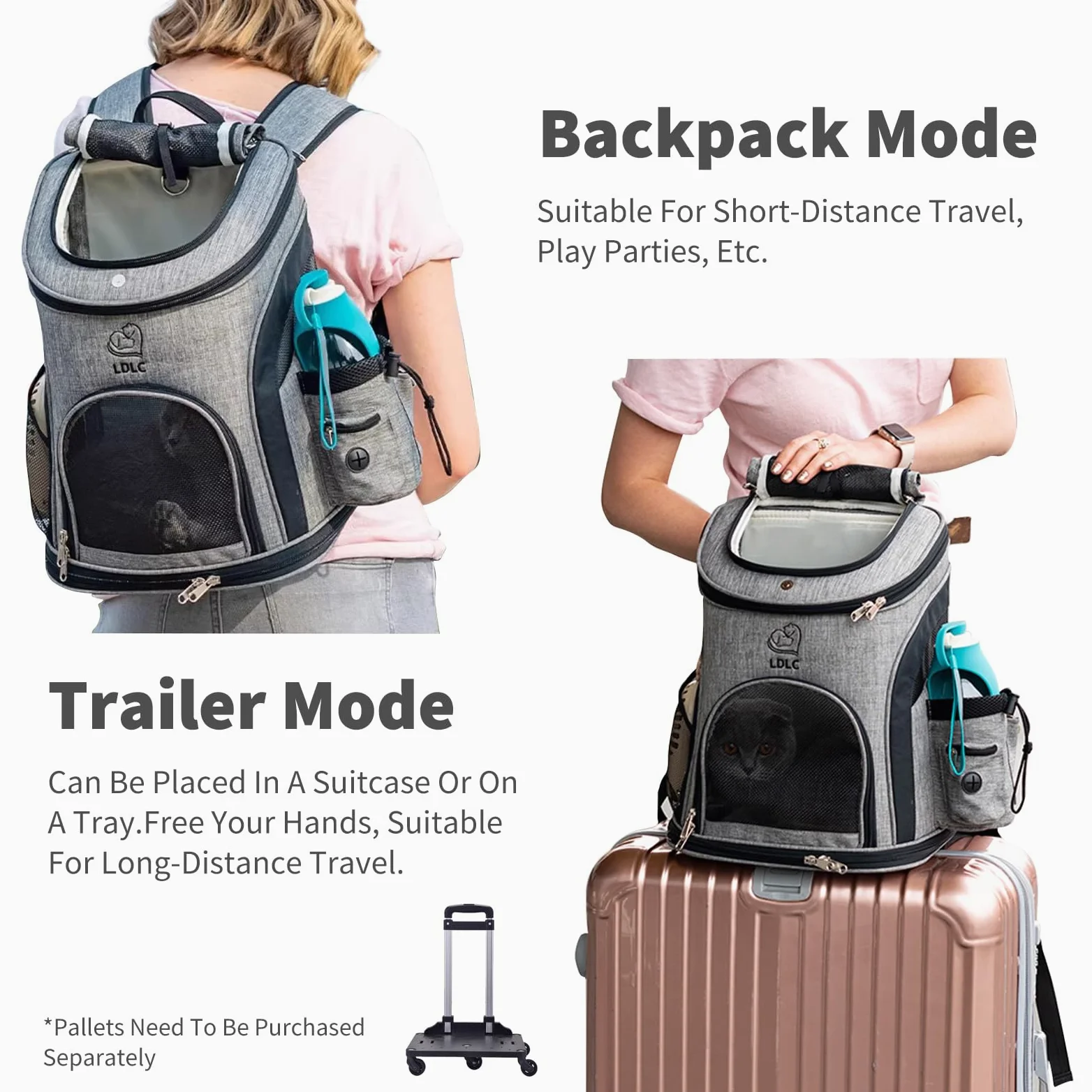 PETCUTE Zaino per Cani Traspirante,Borsa Trasportino Gatti con Cinturino di Sicurezza,Zaini Trasporto Cane Portatile con Tasche Laterali,Regolabile Zaino Gatto per Viaggio Campeggio