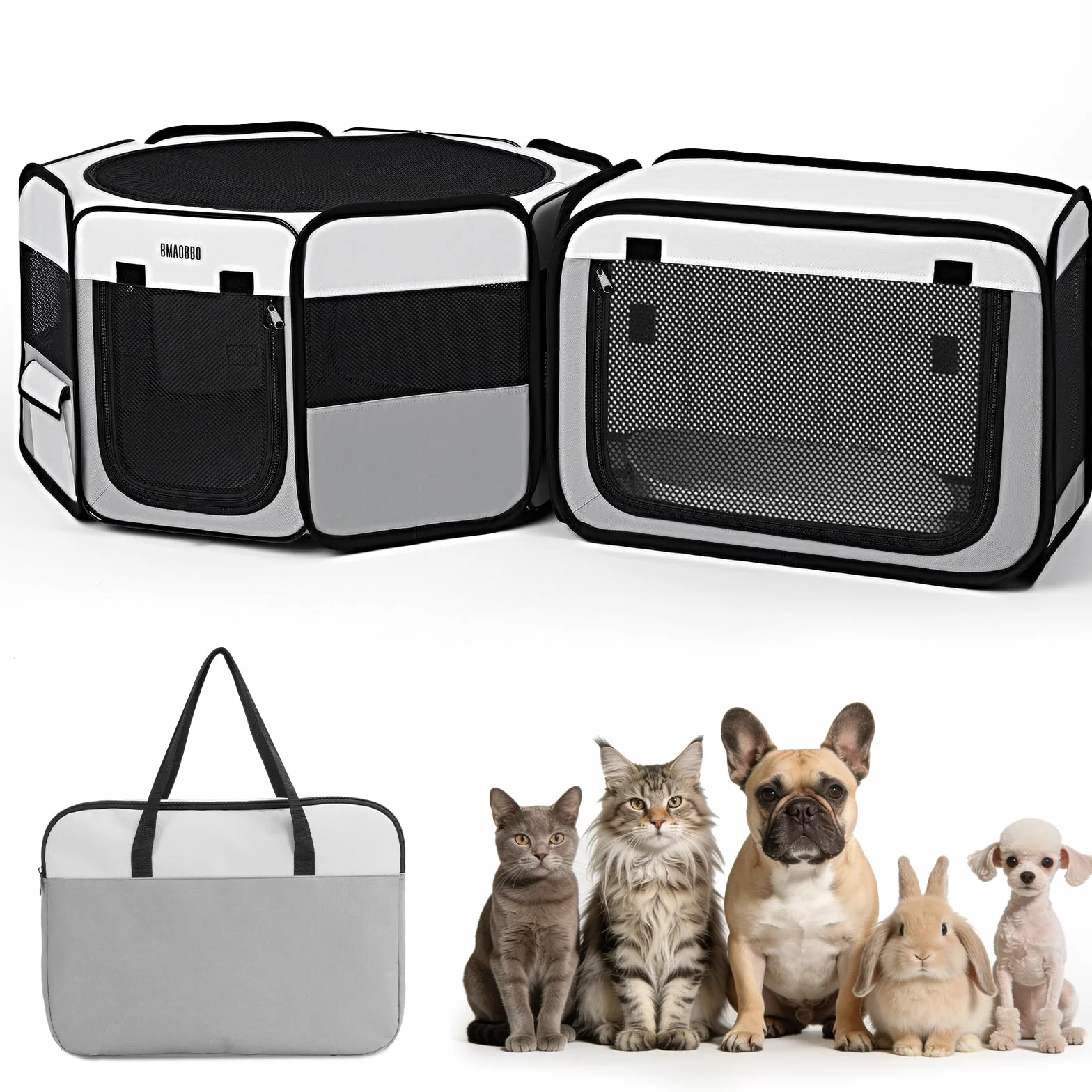 Box portatile 2 in 1 per gatti, 121,9 x 66 x 66 cm, grande box per animali domestici con lettiera staccabile, cuccia pop-up per gatti/cani di piccola taglia/conigli, pieghevole con borsa per il