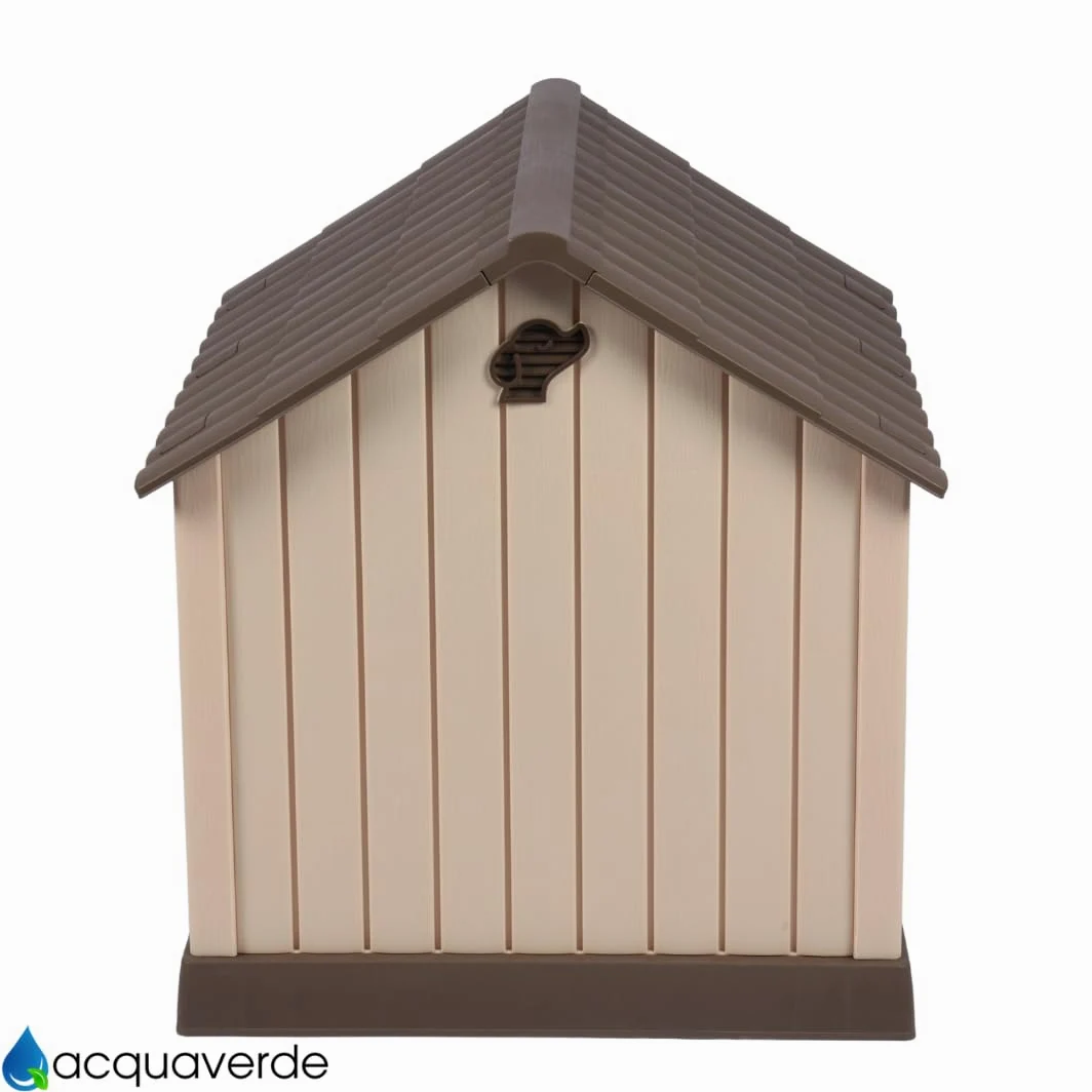 acquaverde | Cuccia per Cani da Esterno, Taglia Grande/Large Casetta per Cani in Resina, Impermeabile, Resistente, Base Isolante e Tetto Spiovente, Facile da Montare - Beige/Marrone | cm. 93x99x98
