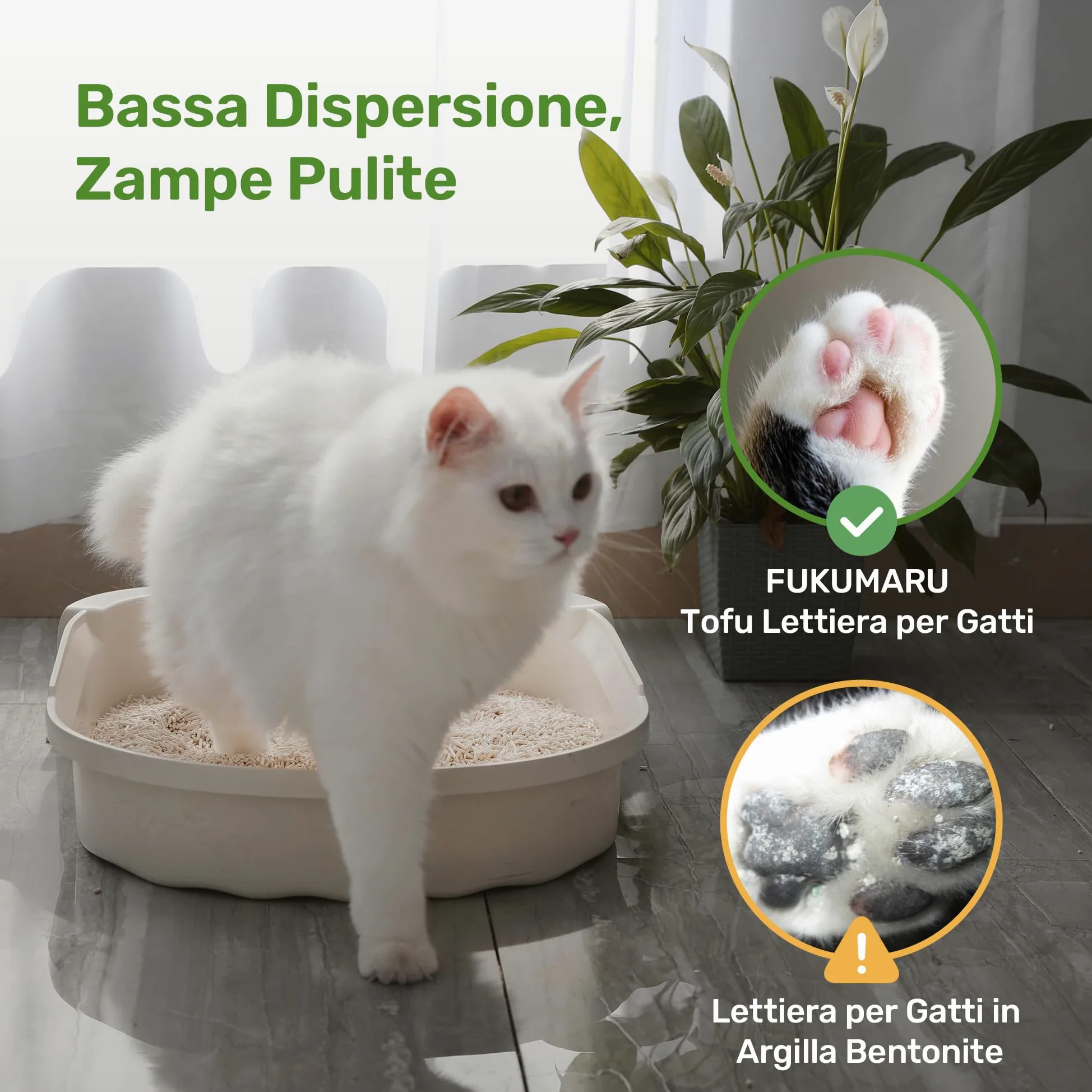 FUKUMARU Lettiera per Gatti al Tofu- 24L, Lettiera Agglomerante Naturale di Mais e Fagioli, Senza Polvere, Biodegradabile, Agglomerazione Rapida,Controllo Odori Efficace,Smaltibile nel WC.