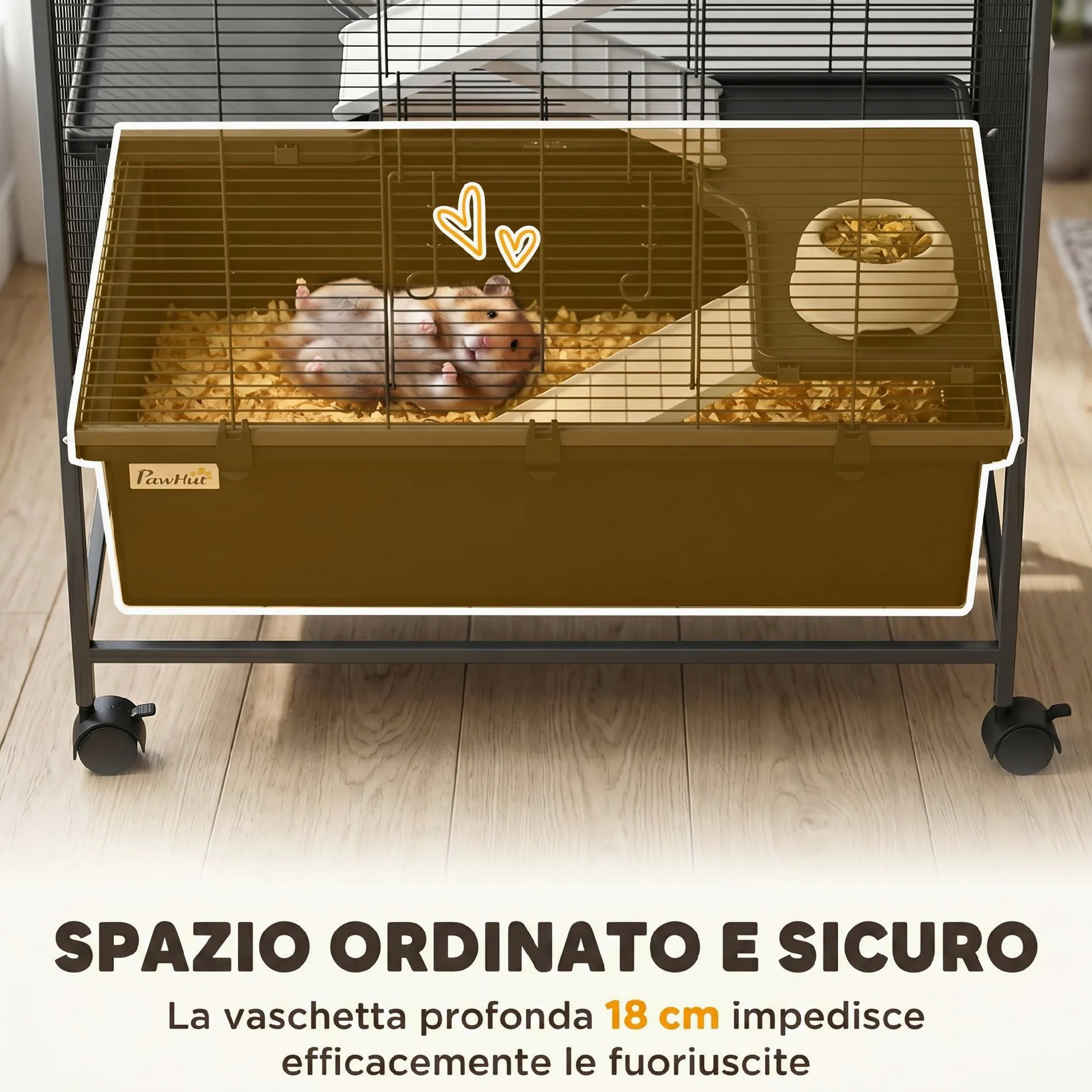 PawHut Gabbia per Conigli in Acciaio a 4 Livelli con Piattaforme, Rampe, Ruote, Serbatoio Acqua, Ciotola e Vassoio Rimovibile, Gabbietta per Criceti, Porcellini d'India, Furetti, 75x46x94.5 cm, Nero