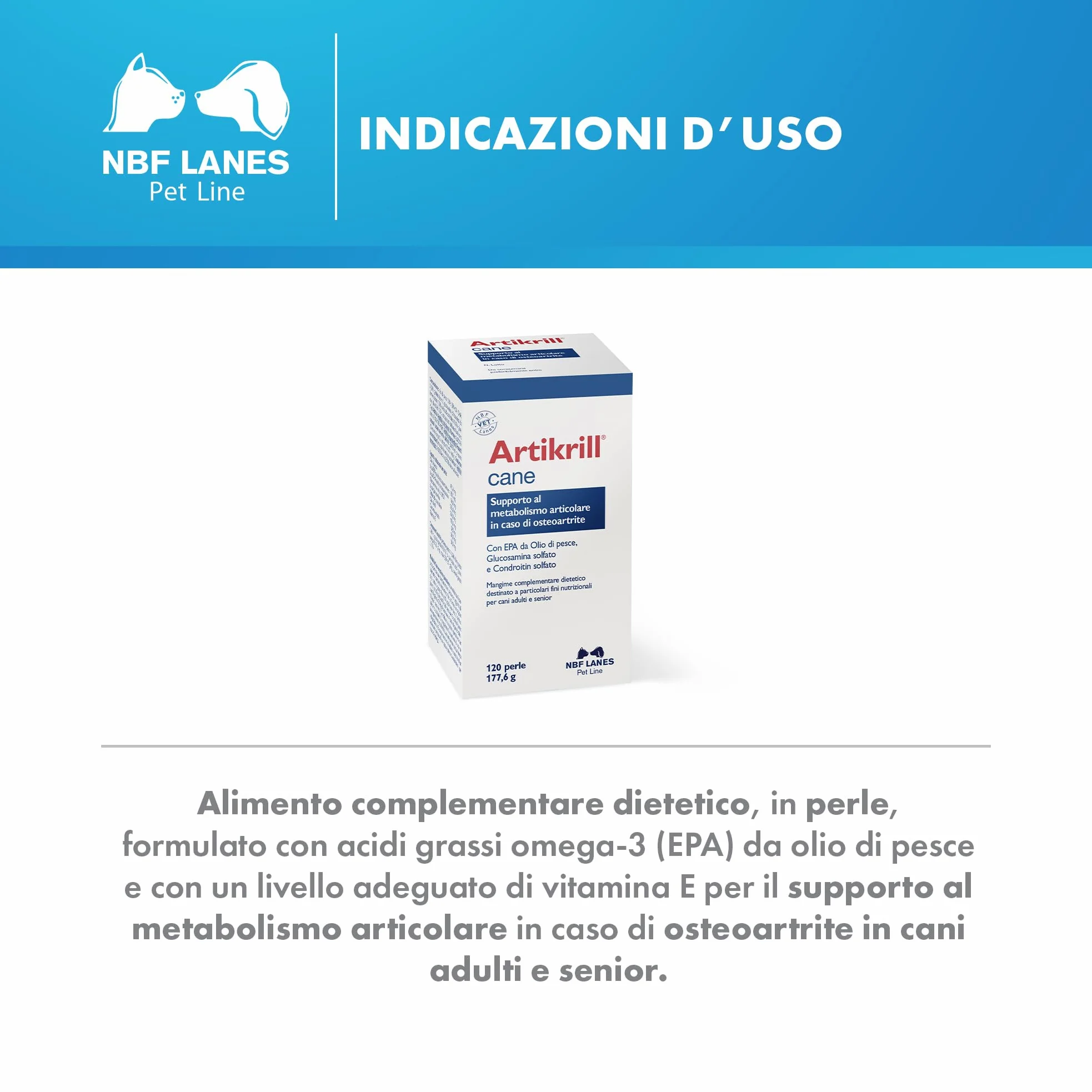 NBF Lanes | Artikrill Cane, 120 Perle Appetibili, Supporto Metabolismo Articolare in caso di Osteoartrite in Cani Adulti e Senior