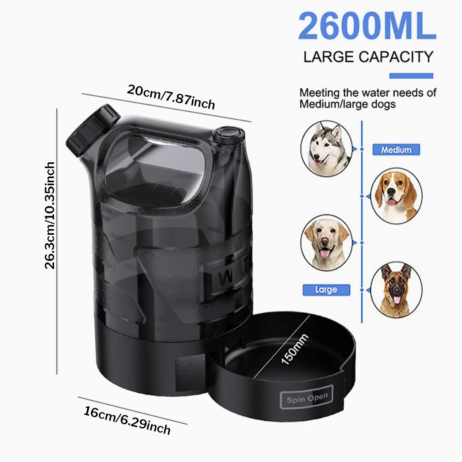 Bottiglia d'Acqua da Viaggio per Cani Dispenser Da Bere Per Animali | Bottiglia D'acqua Per Cane Grande Capienza Per Viaggi, Escursioni, Spiaggia, Attività All'aperto