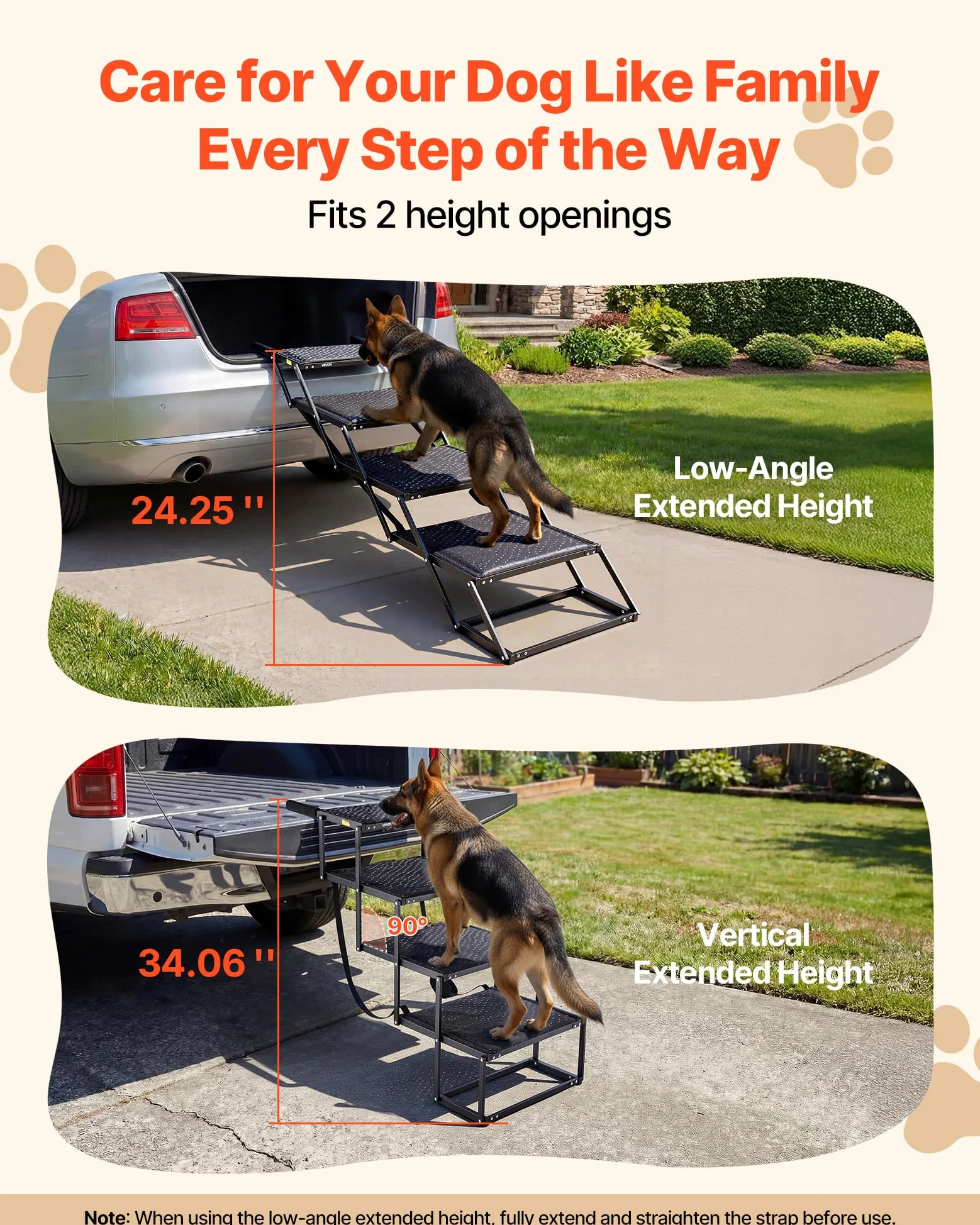 VEVOR Scaletta Pieghevole per Auto per Cani Animali Domestici, Scala Pieghevole a 4 Gradini per SUV Camion Letti Divani per Animali Domestici Carico max 113,4 kg Superficie Antiscivolo Extra Large
